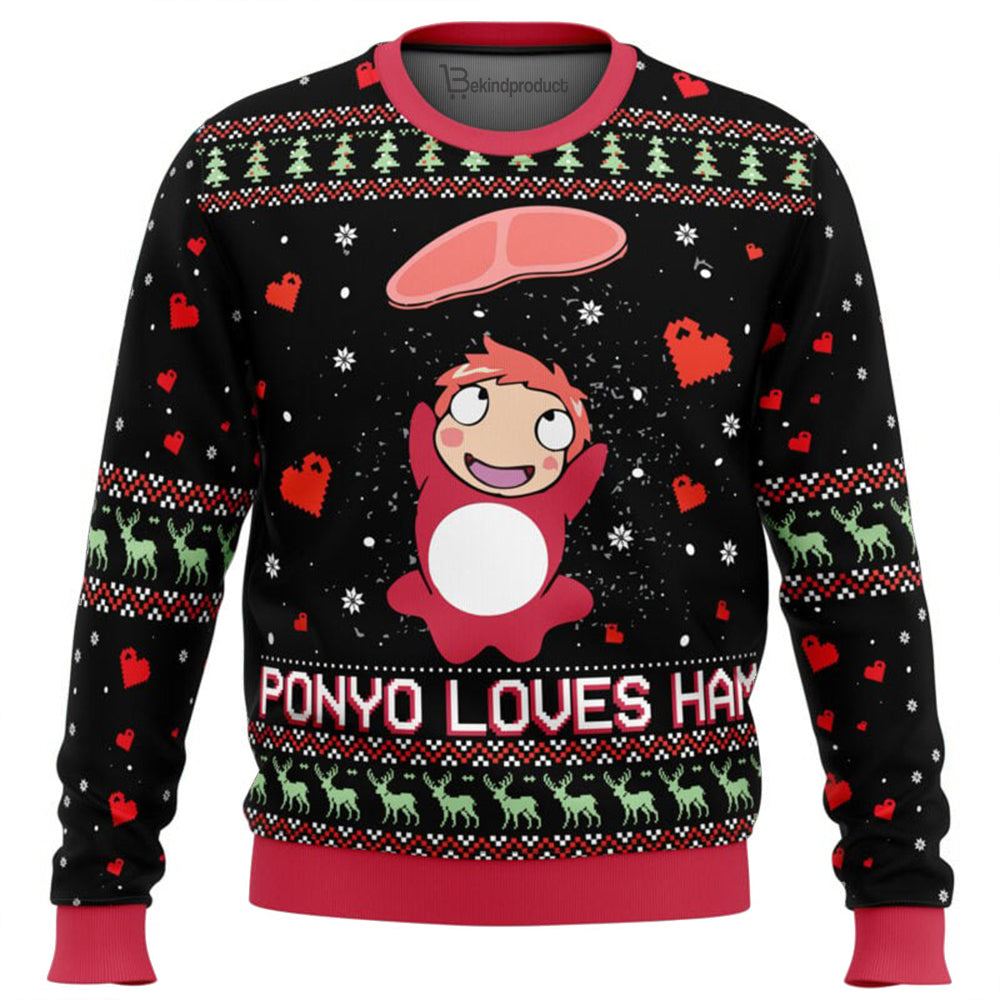 Studio Ghibli Ponyo Loves Ham Miyazaki Ugly Christmas Sweater For Men & Women Christmas Gift Sweater BH285 - WeCustomit