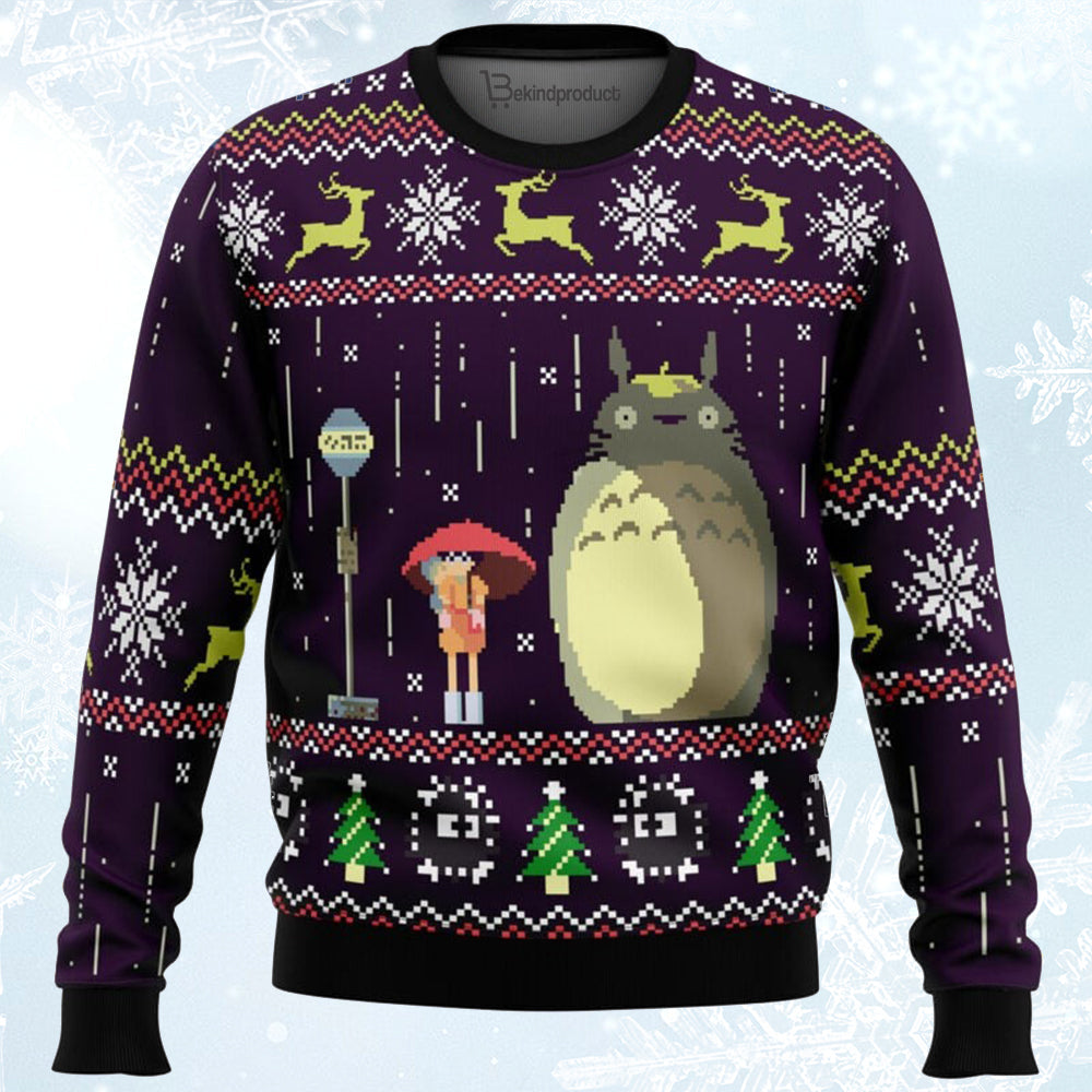 Studio Ghibli Totoro Rain Miyazaki Ugly Christmas Sweater For Men & Women Christmas Gift Sweater BH084 - WeCustomit