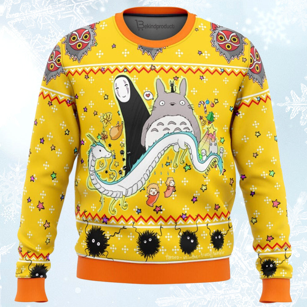 Studio Ghibli Yellow Ugly Christmas Sweater For Men & Women Christmas Gift Sweater BH407 - WeCustomit