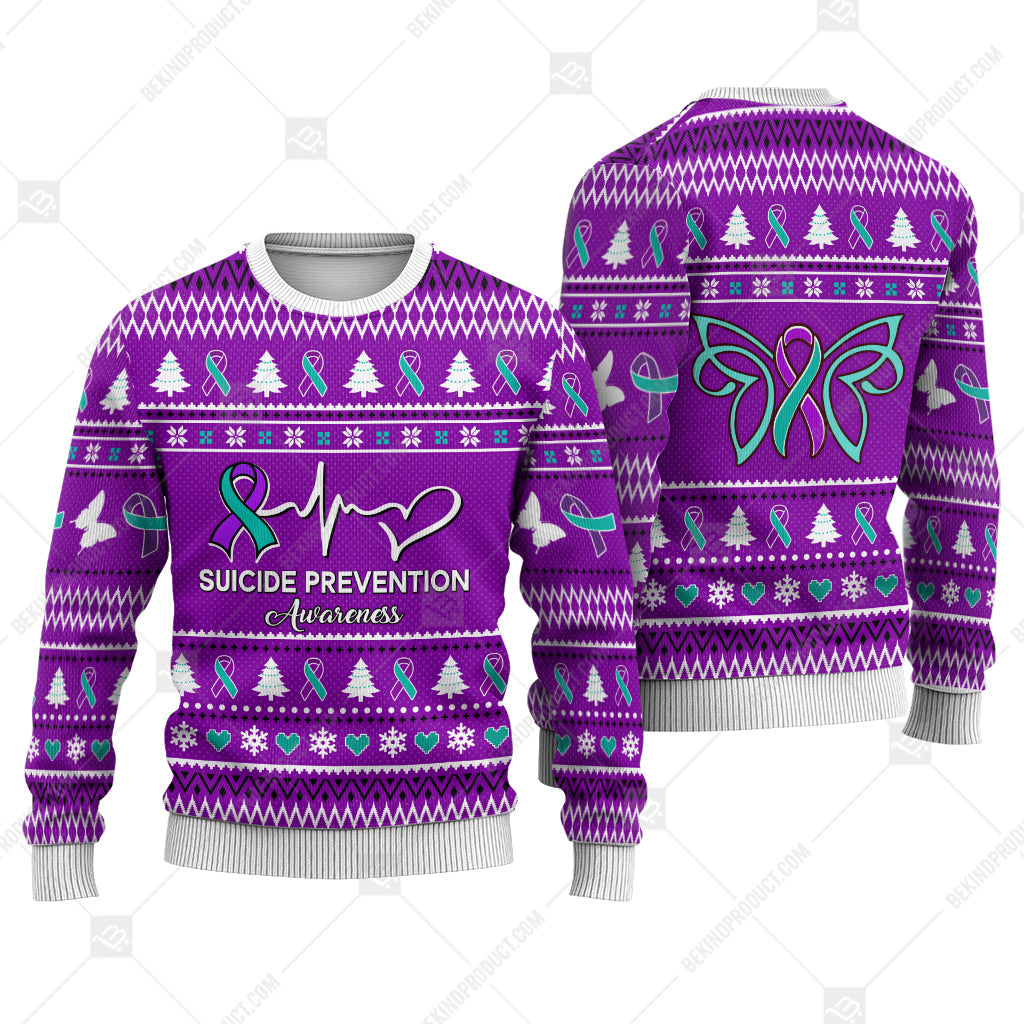 Suicide Prevention Awareness Sweater Ugly Xmas Symbol Sweater Christmas Knitted Print Sweatshirt - Best Gift For Christmas, Noel - WeCustomit