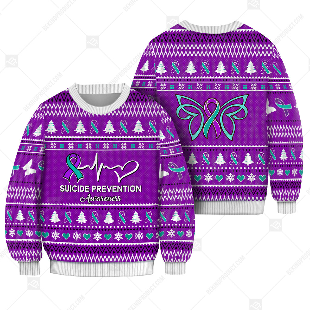 Suicide Prevention Awareness Sweater Ugly Xmas Symbol Sweater Christmas Knitted Print Sweatshirt - Best Gift For Christmas, Noel - WeCustomit