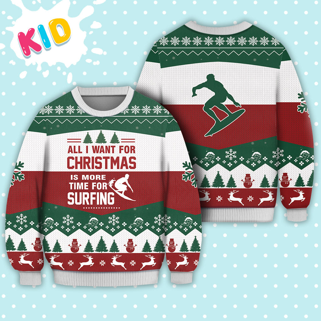 Surfing All I Want For Christmas Sweater Christmas Knitted Print Sweatshirt - Best Gift For Christmas, Noel - Christmas Signature - WeCustomit