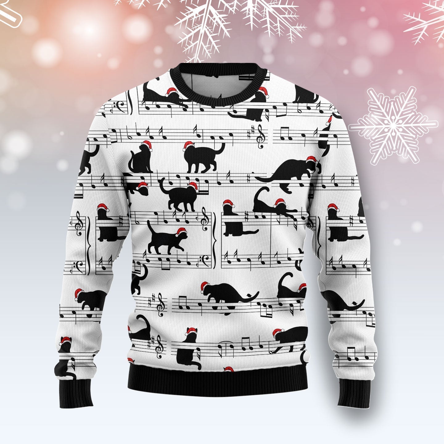 Black Cat Christmas Music Ugly Christmas Sweater For Men & Women Christmas Gift Sweater US1724 - WeCustomit