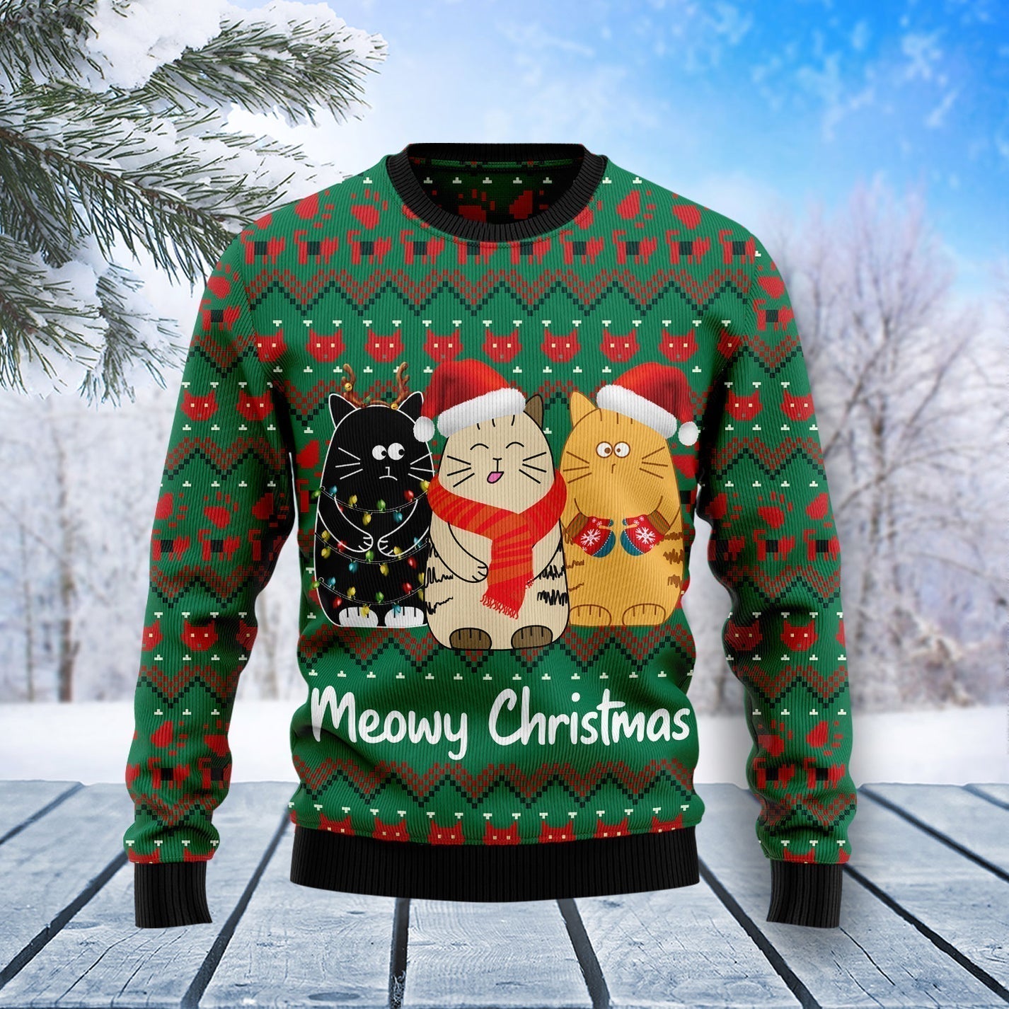 Cat Meowy Christmas Ugly Christmas Sweater For Men & Women Christmas Gift Sweater US3378 - WeCustomit