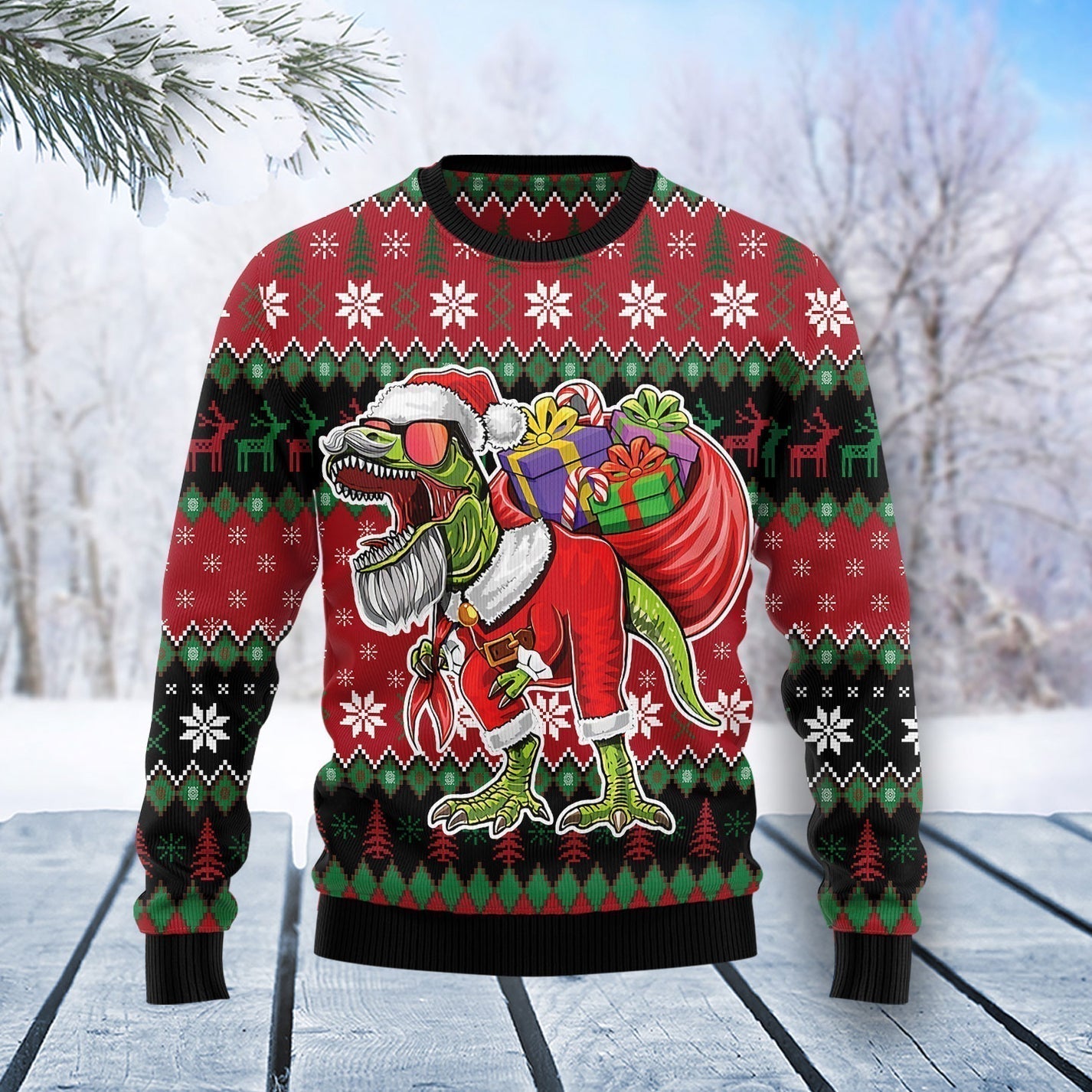 T-Rex Santa Christmas Ugly Christmas Sweater For Men & Women Christmas Gift Sweater US3578 - WeCustomit