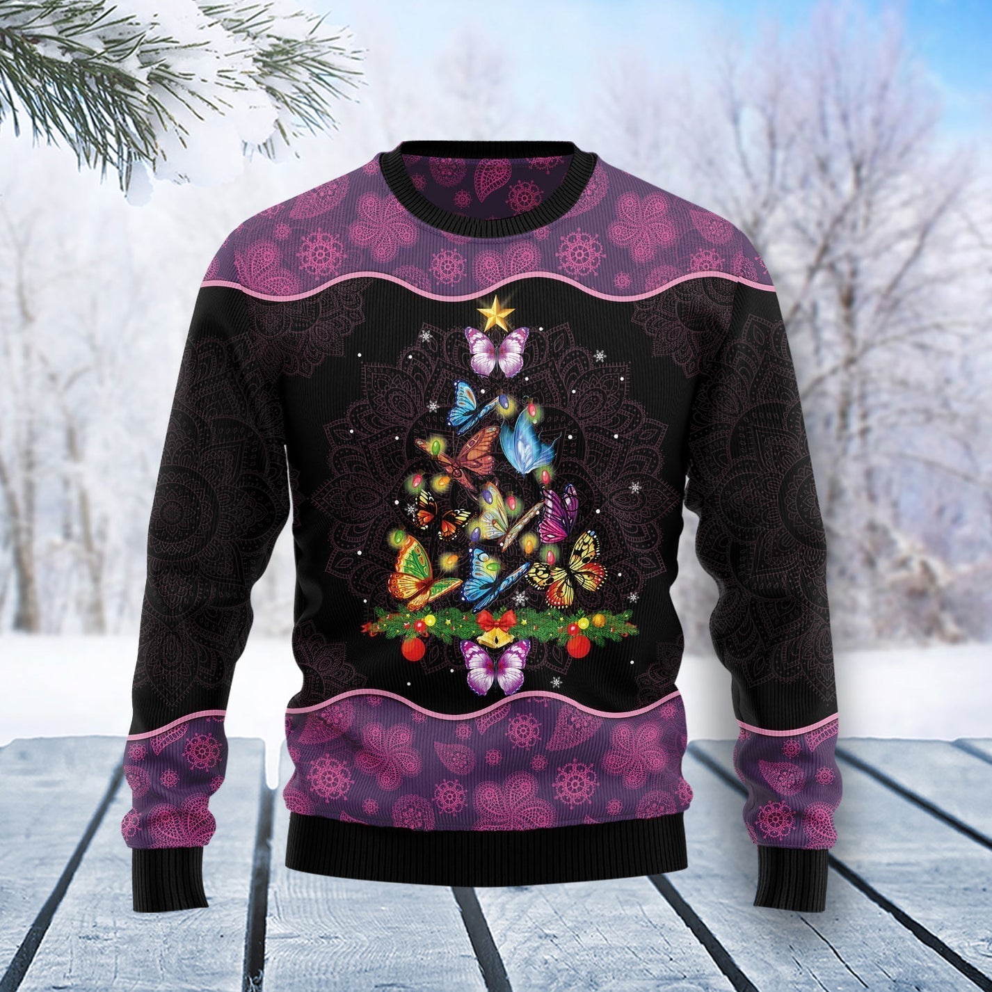 Butterfly Christmas Tree Ugly Sweater For Men & Women Christmas Gift Sweater US2879 - WeCustomit