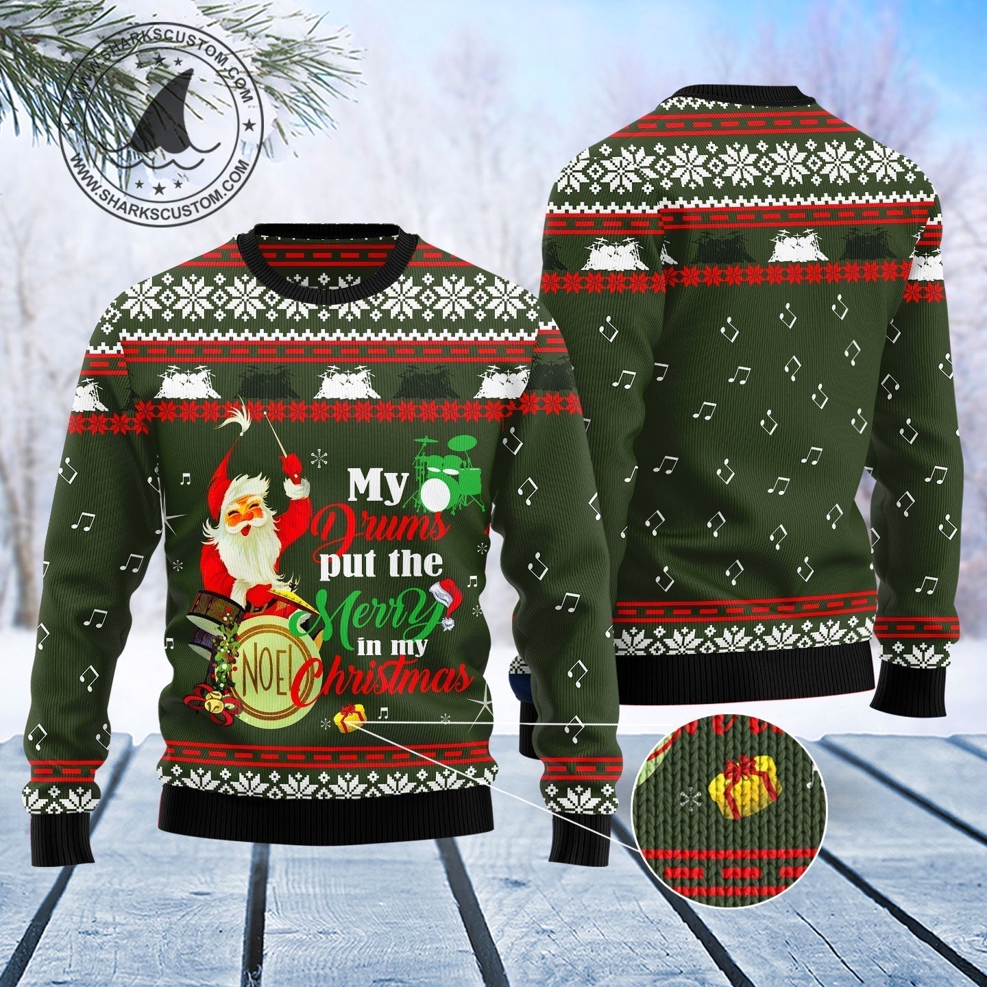Santa And Drum Ugly Christmas Sweater For Men & Women Christmas Gift Sweater US3108 - WeCustomit