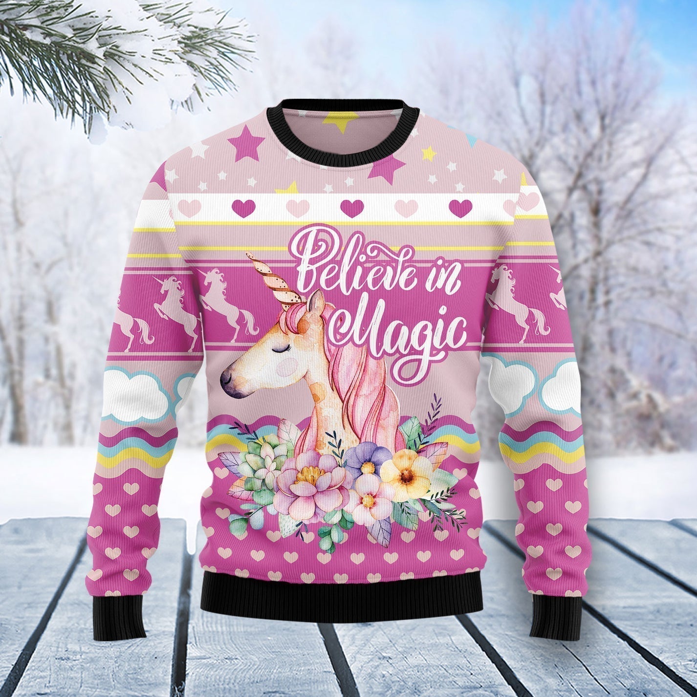 Unicorn Believe In Magic Ugly Christmas Sweater For Men & Women Christmas Gift Sweater US3521 - WeCustomit