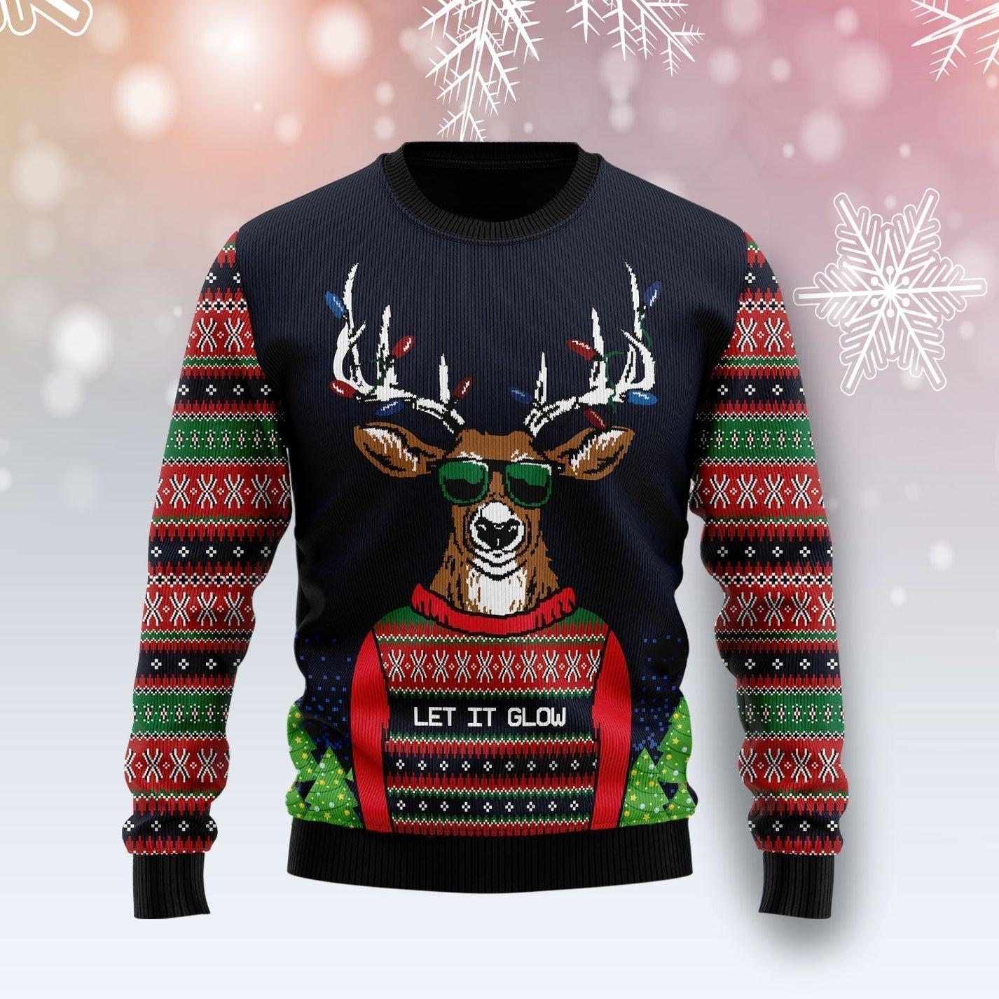 Deer Let It Glow Ugly Christmas Sweater For Men & Women Christmas Gift Sweater US3529 - WeCustomit