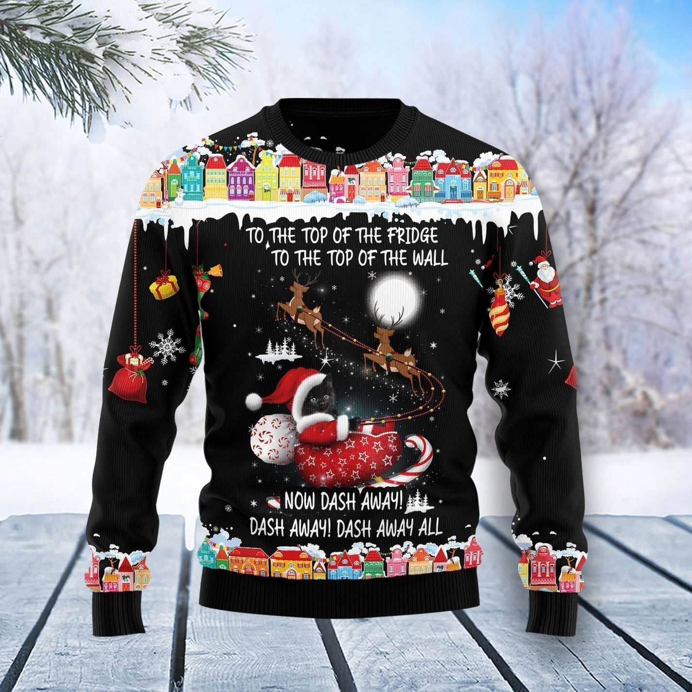 Black Cat Sleigh Christmas Ugly Christmas Sweater For Men & Women Christmas Gift Sweater US3609 - WeCustomit