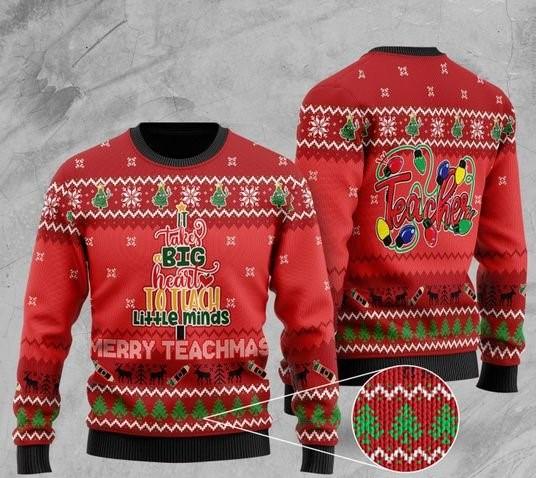Teacher It Takes Big Heart Ugly Christmas Sweater For Men & Women Christmas Gift Sweater US1802 - WeCustomit
