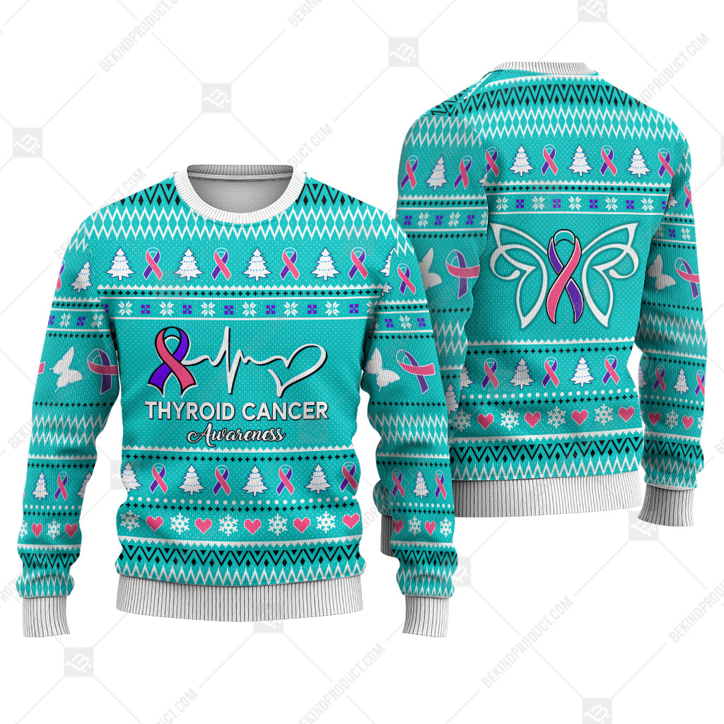 Thyroid Cancer Awareness Sweater Ugly Xmas Symbol Sweater Christmas Knitted Print Sweatshirt - Best Gift For Christmas, Noel - WeCustomit