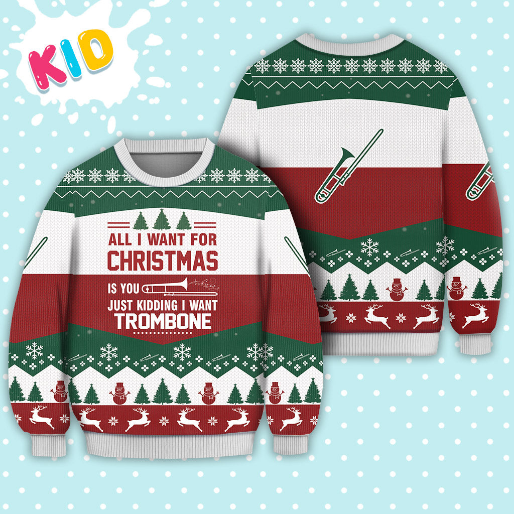 Trombone All I want for Christmas Sweater Christmas Knitted Print Sweatshirt - Best Gift For Christmas, Noel - Christmas Signature - WeCustomit