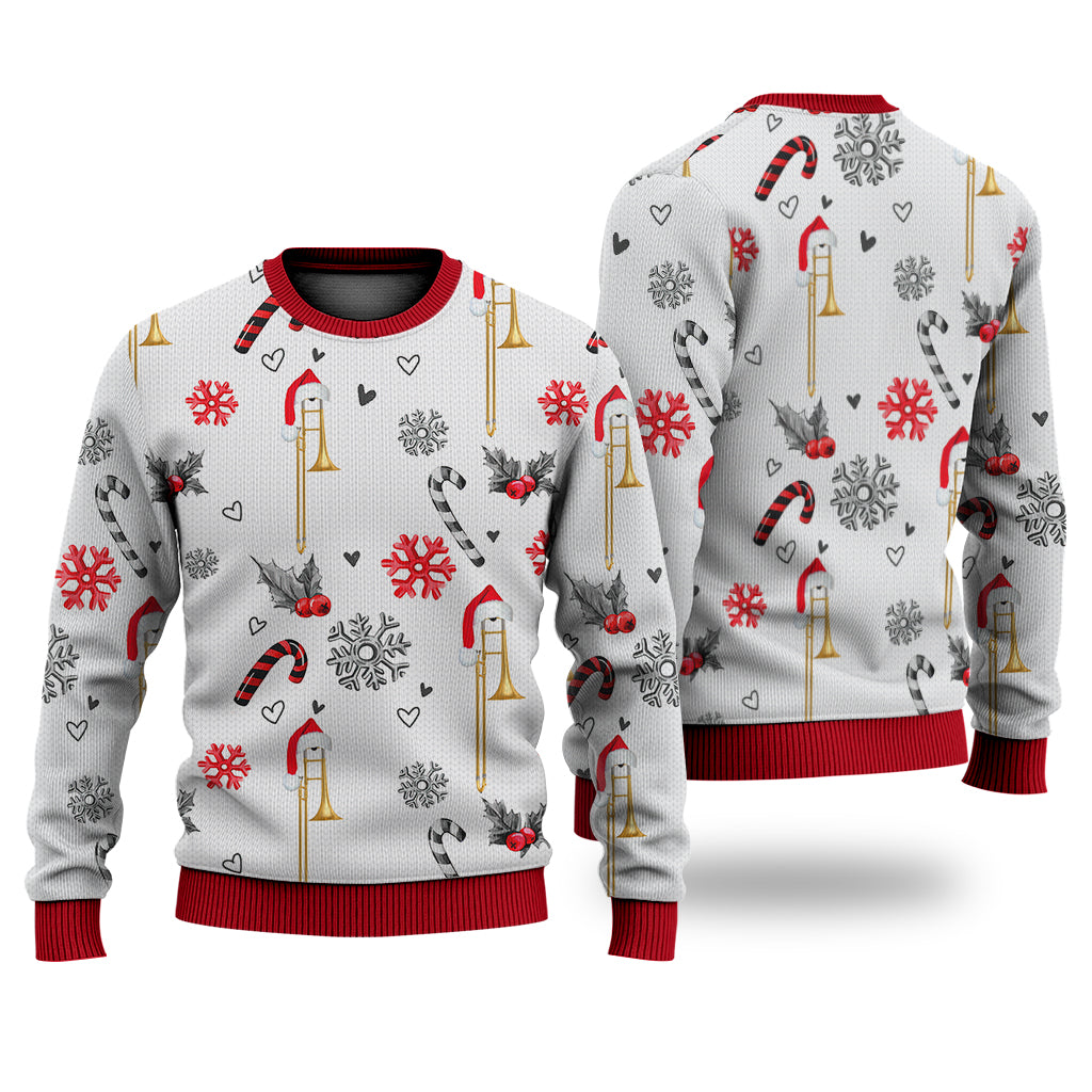 Trombone Christmas Pattern Sweater Christmas Knitted Print Sweatshirt - Best Gift For Christmas, Noel - WeCustomit
