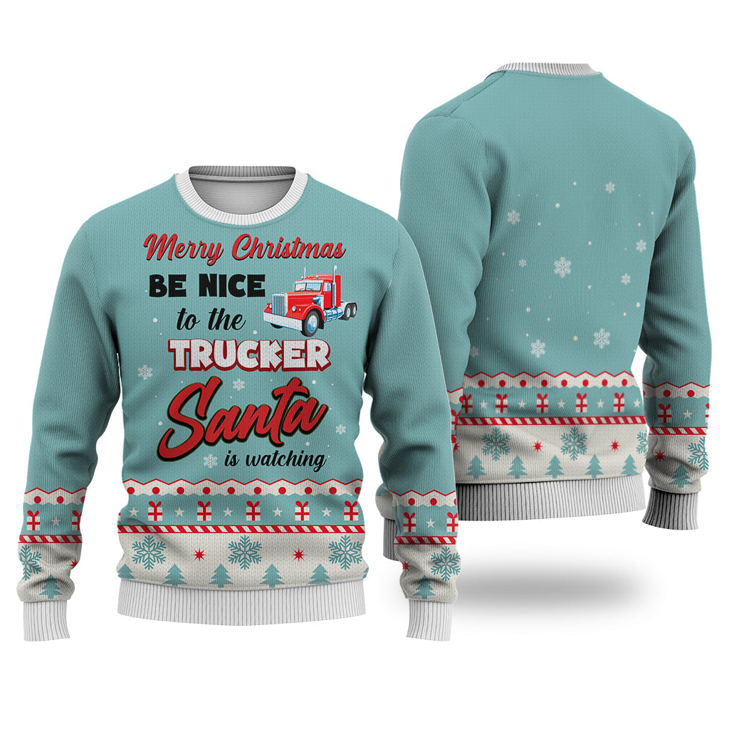 Trucker Merry Christmas Be Nice Sweater Christmas Knitted Print Sweatshirt - Best Gift For Christmas, Noel - WeCustomit
