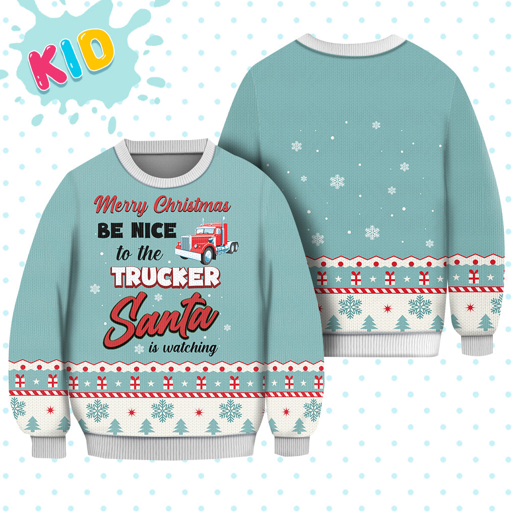 Trucker Merry Christmas Be Nice Sweater Christmas Knitted Print Sweatshirt - Best Gift For Christmas, Noel - WeCustomit