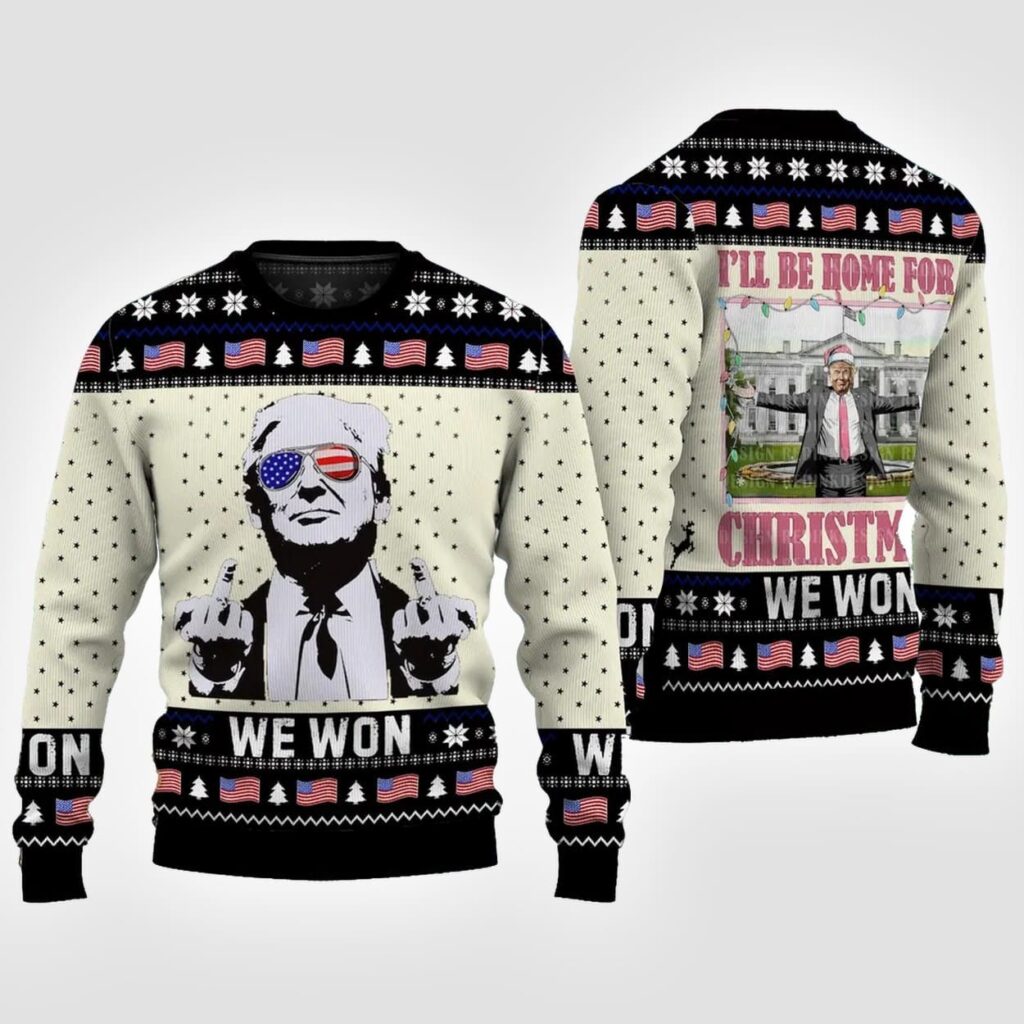 Trump We Won I’ll Be Home For Christmas Ugly Christmas Sweater DL003 - WeCustomit