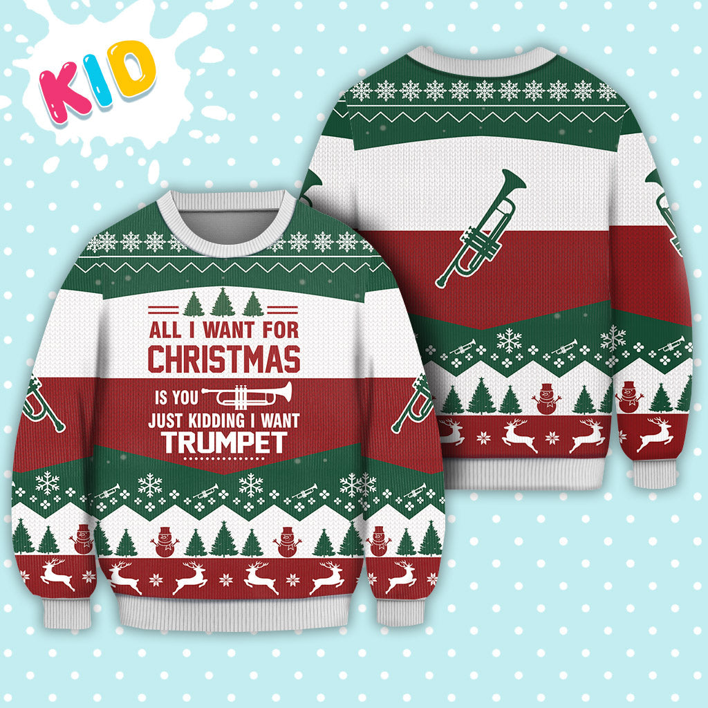 Trumpet All I want for Christmas Sweater Christmas Knitted Print Sweatshirt - Best Gift For Christmas, Noel - Christmas Signature - WeCustomit