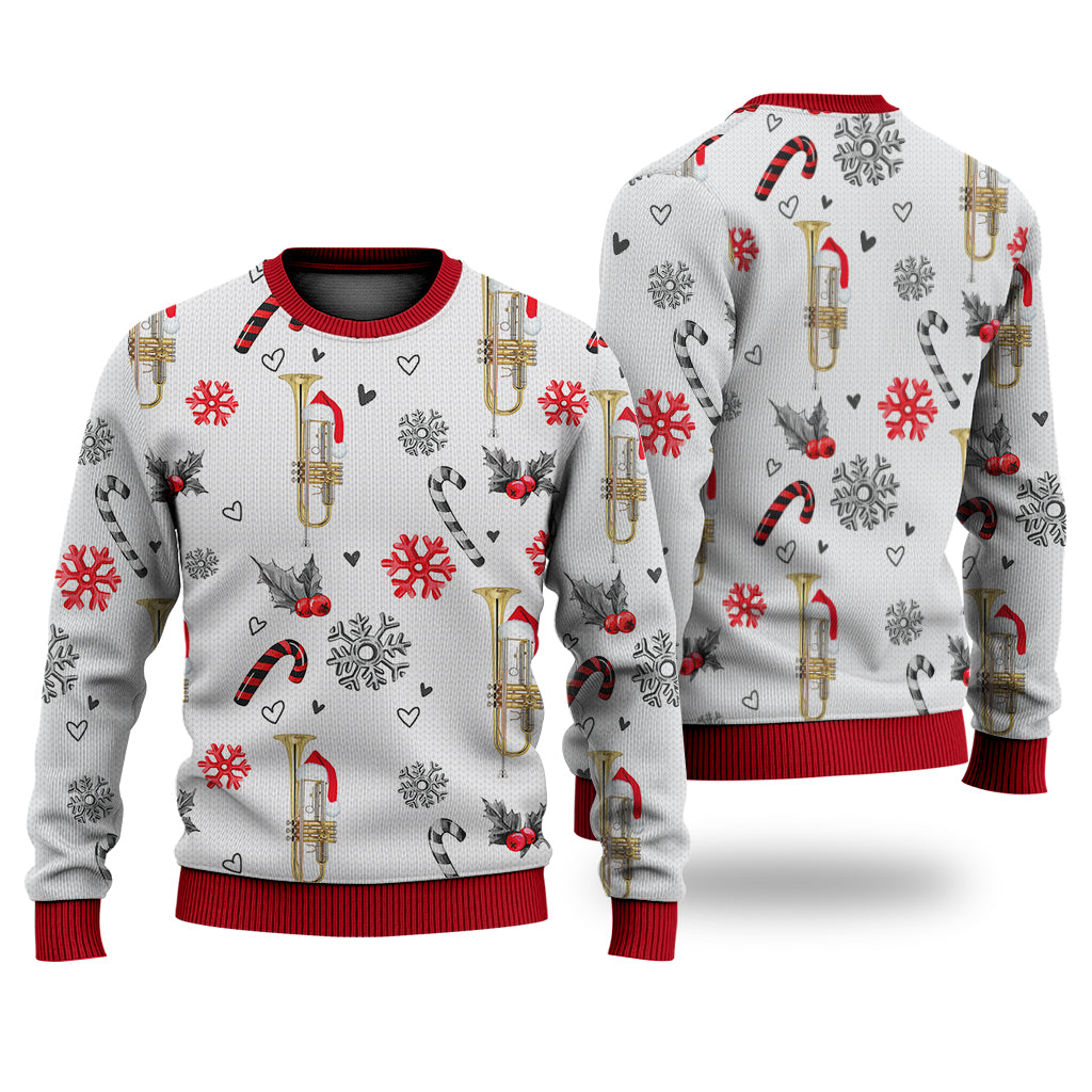 Trumpet Christmas Pattern Sweater Christmas Knitted Print Sweatshirt - Best Gift For Christmas, Noel - WeCustomit