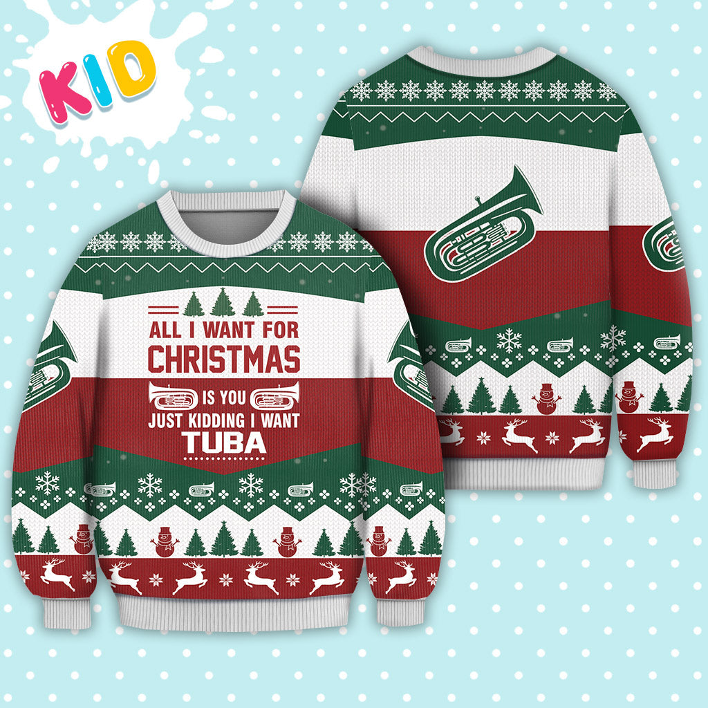 Tuba All I want for Christmas Sweater Christmas Knitted Print Sweatshirt - Best Gift For Christmas, Noel - Christmas Signature - WeCustomit