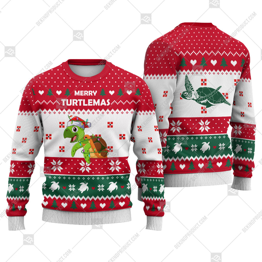 Turtle Christmas Heart Print Ugly Christmas Sweater Print Sweatshirt - Best Gift For Christmas, Noel - WeCustomit