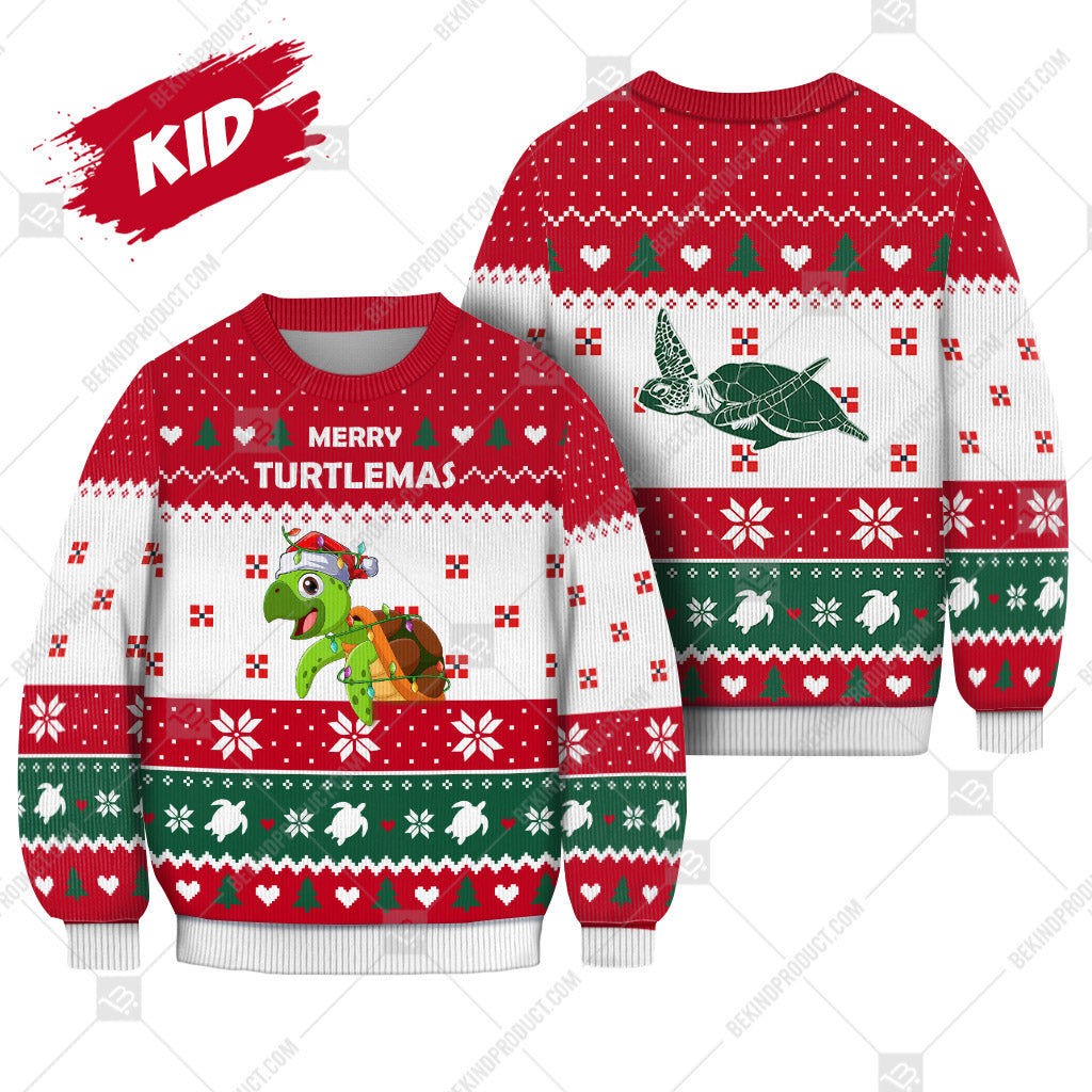 Turtle Christmas Heart Print Ugly Christmas Sweater Print Sweatshirt - Best Gift For Christmas, Noel - WeCustomit