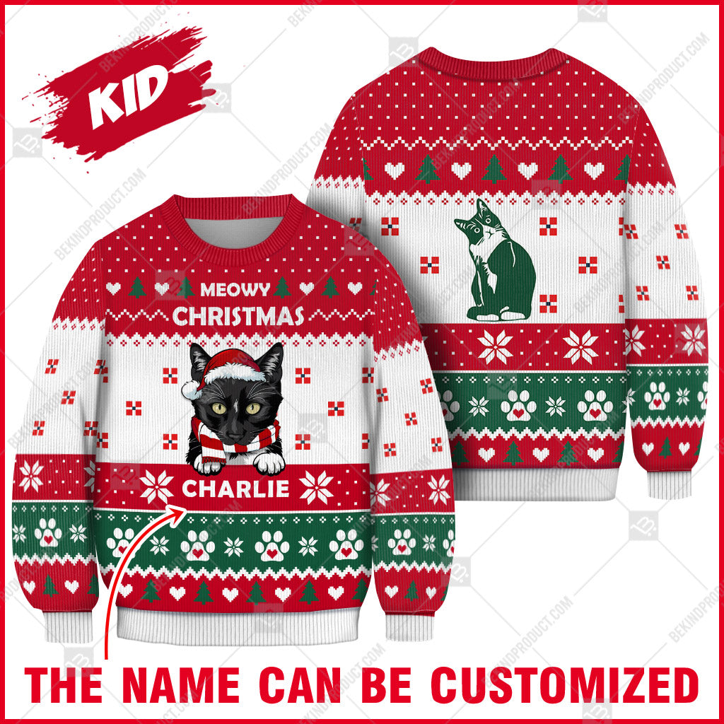 Tuxedo Cat Christmas Paw Heart Print Ugly Christmas Sweater Print Sweatshirt - Personalized Custom - Best Gift For Noel - WeCustomit