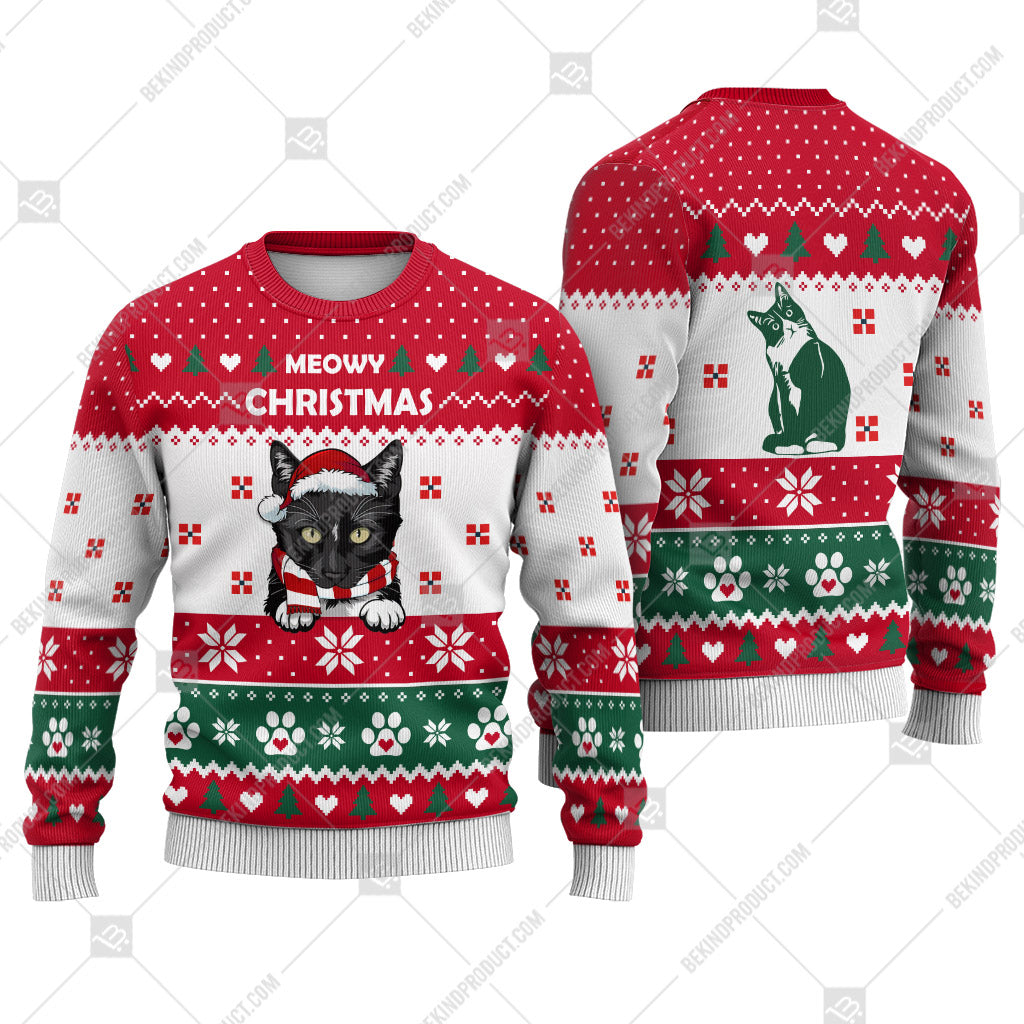 Tuxedo Cat Christmas Heart Print Ugly Christmas Sweater Print Sweatshirt - Best Gift For Christmas, Noel - WeCustomit