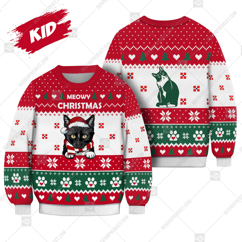 Tuxedo Cat Christmas Heart Print Ugly Christmas Sweater Print Sweatshirt - Best Gift For Christmas, Noel - WeCustomit