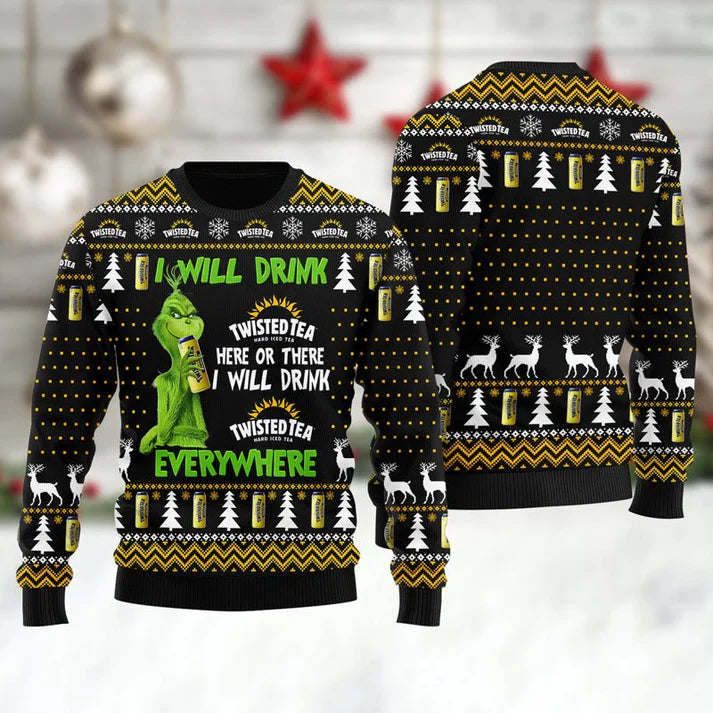 Twisted Tea Will Drink Everywhere Ugly Sweater - WeCustomit