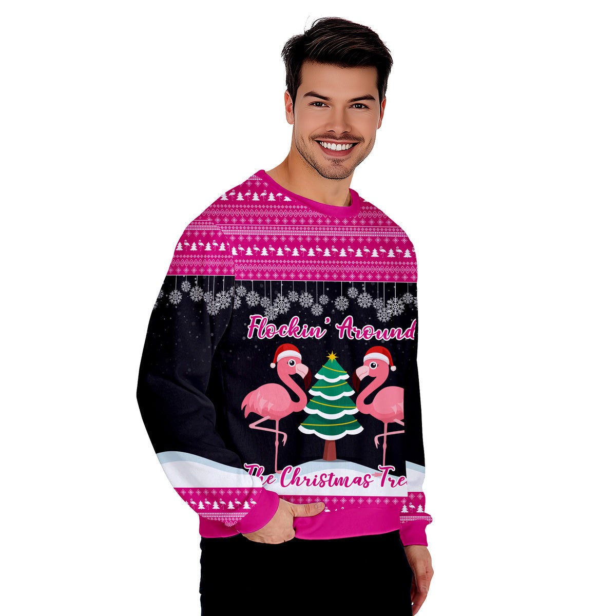 Flocking Around Flamingo Funny Ugly Christmas Sweater - WeCustomit