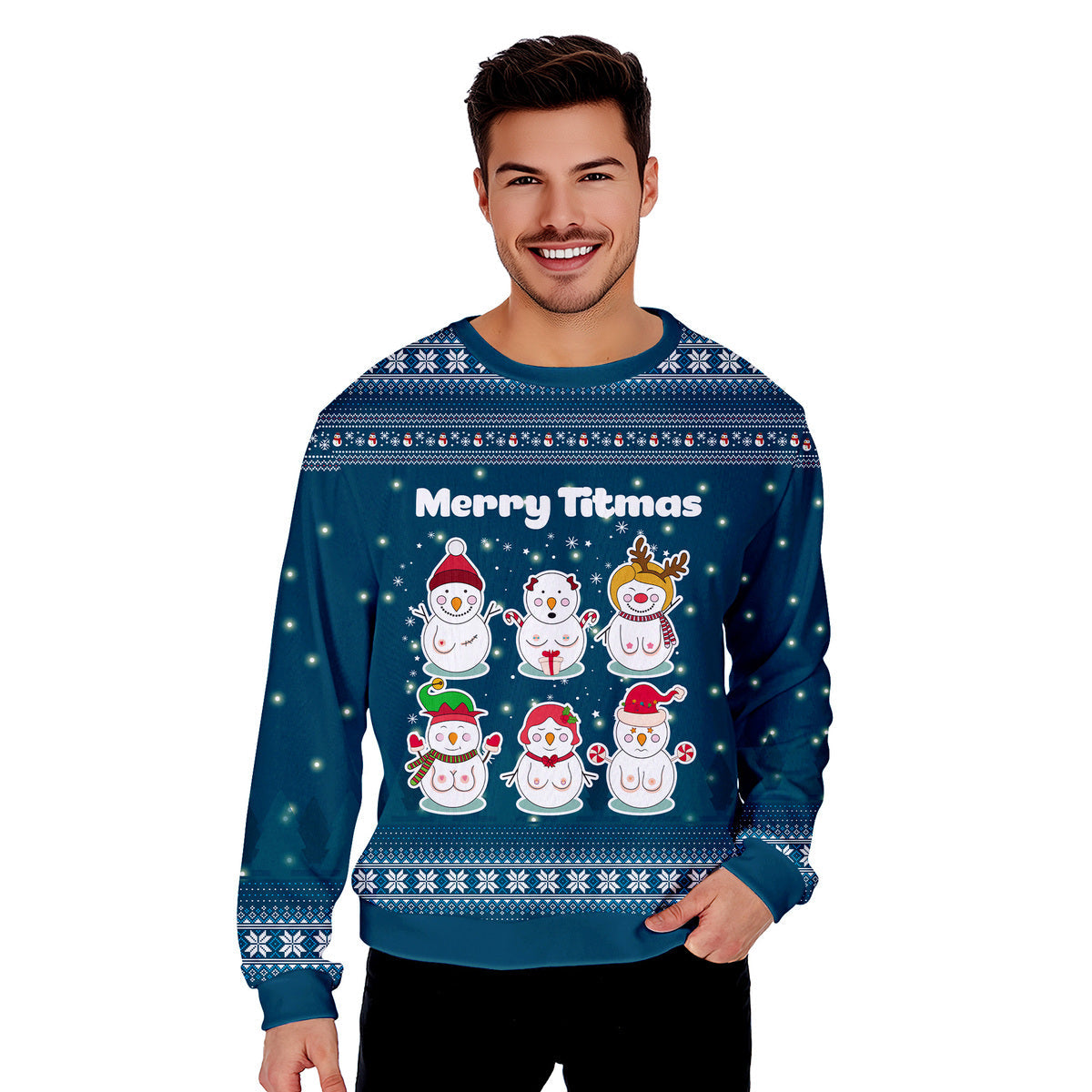 Merry Titmas Naughty Snowman Funny Ugly Christmas Sweater - WeCustomit