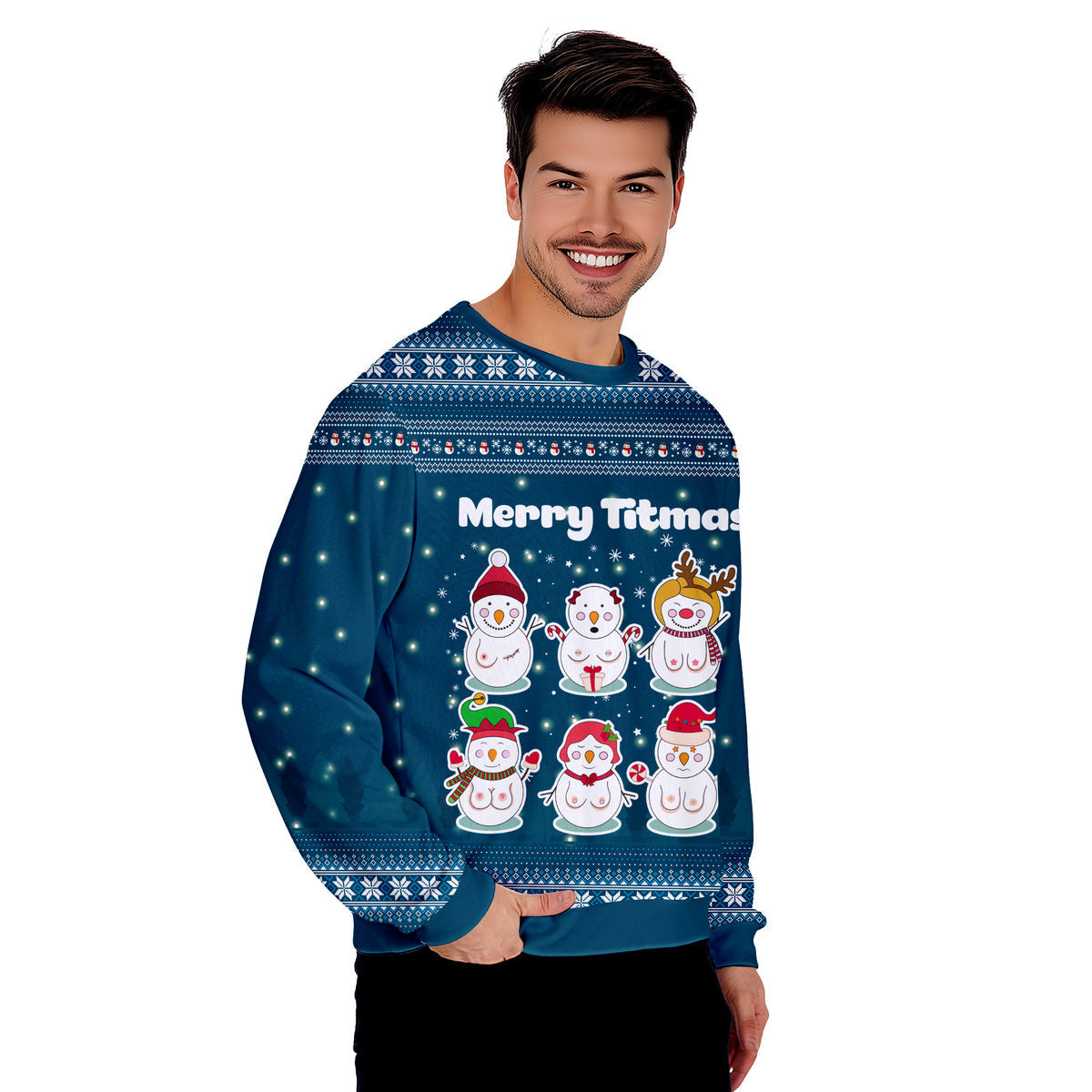Merry Titmas Naughty Snowman Funny Ugly Christmas Sweater - WeCustomit