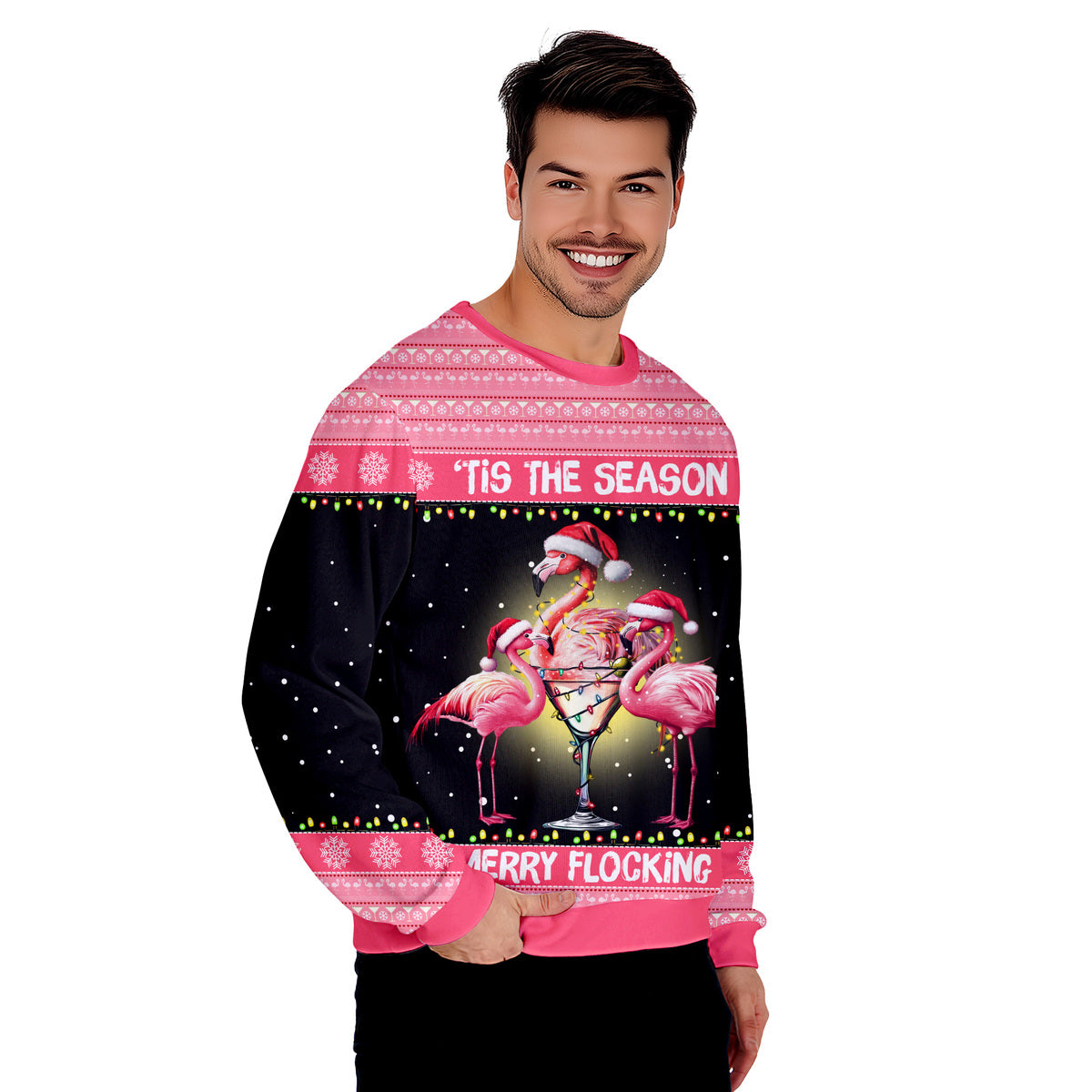 Flamingo Tis The Season Merry Flocking Funny Ugly Christmas Sweater - WeCustomit