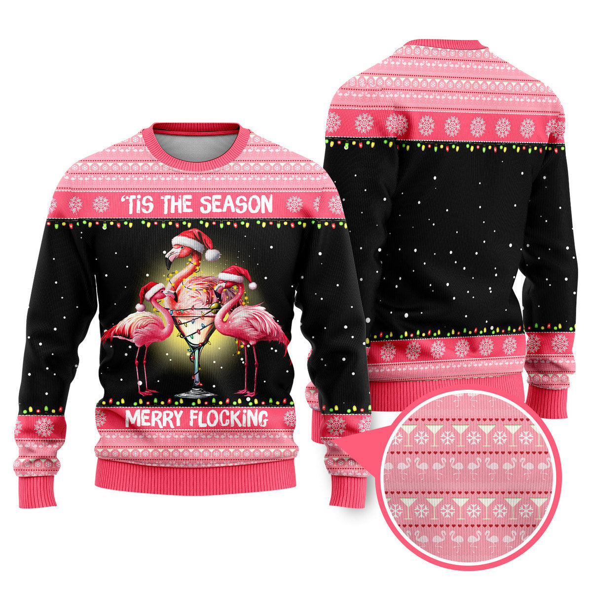 Flamingo Tis The Season Merry Flocking Funny Ugly Christmas Sweater - WeCustomit