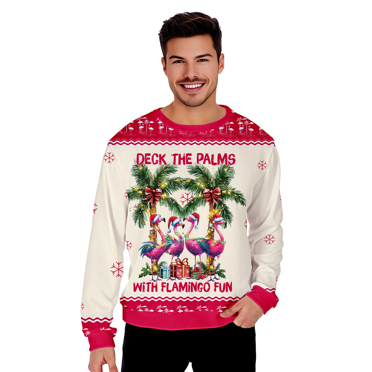 The Palms With Flamingo Funny Ugly Christmas Sweater - WeCustomit