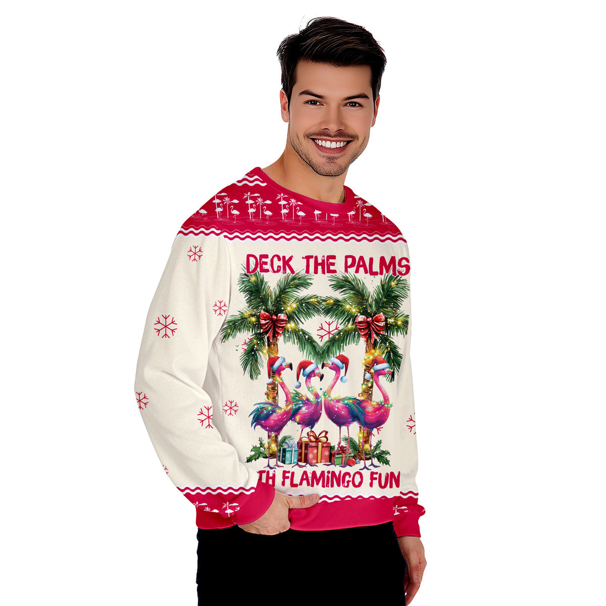 The Palms With Flamingo Funny Ugly Christmas Sweater - WeCustomit