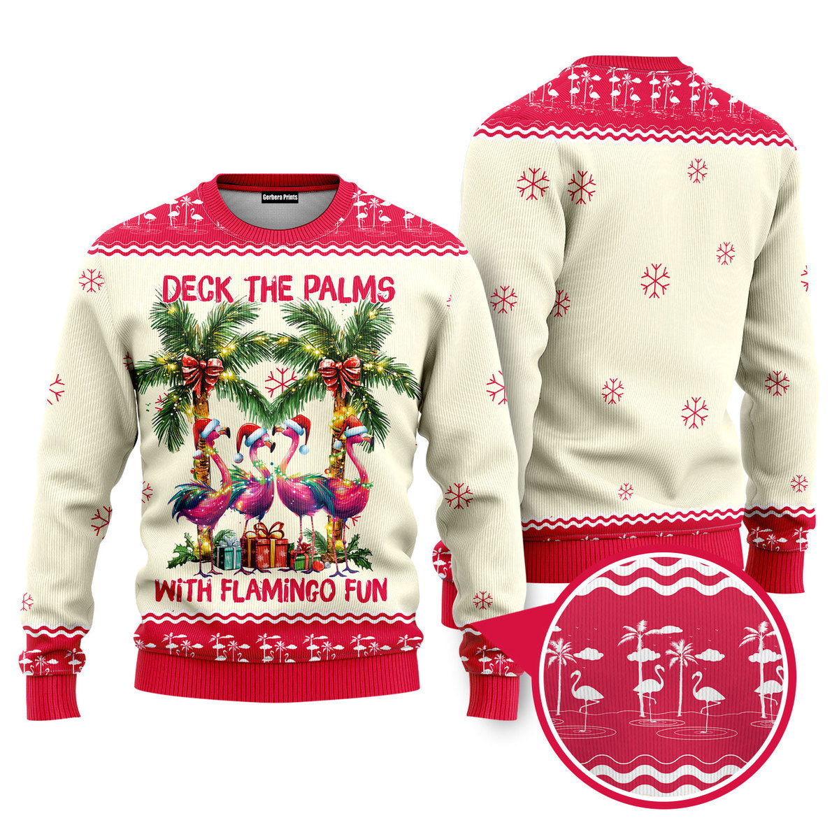 The Palms With Flamingo Funny Ugly Christmas Sweater - WeCustomit