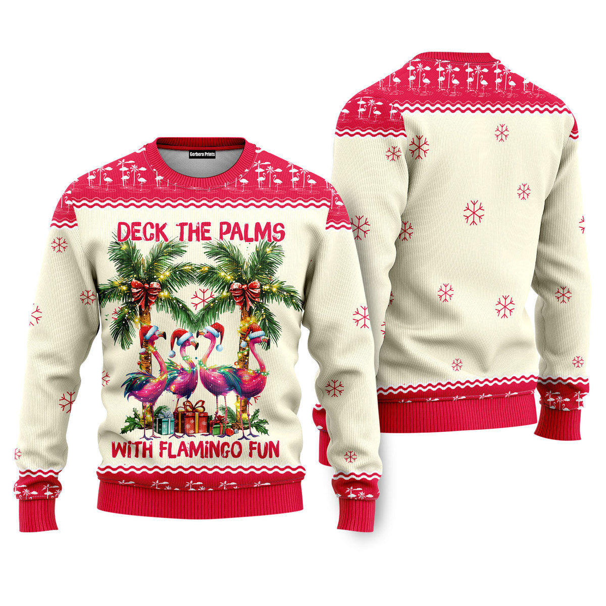 The Palms With Flamingo Funny Ugly Christmas Sweater - WeCustomit