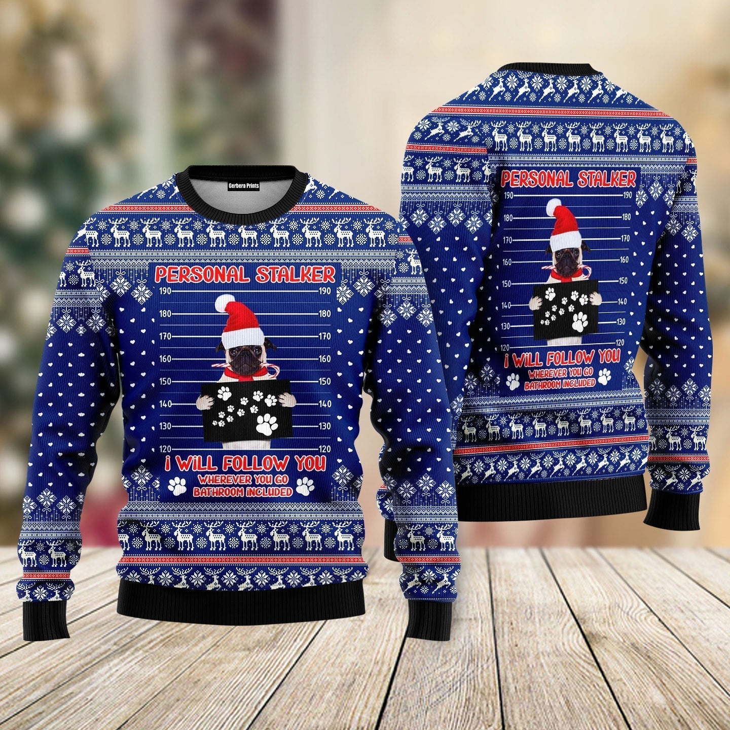Pug Dog As Santa Claus Personal Stalker Ugly Christmas Sweater - WeCustomit