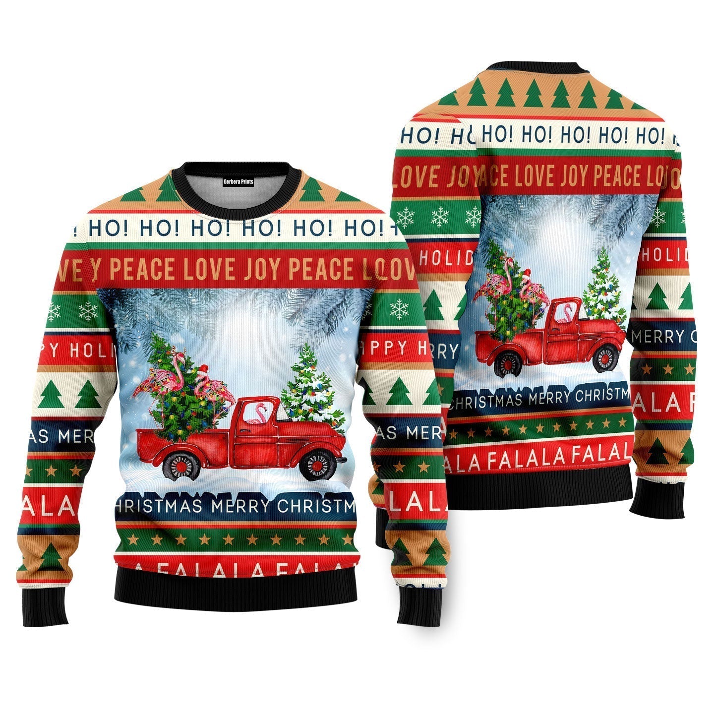 Funny Flamingo With Red Truck Christmas Holiday Ugly Christmas Sweater - WeCustomit