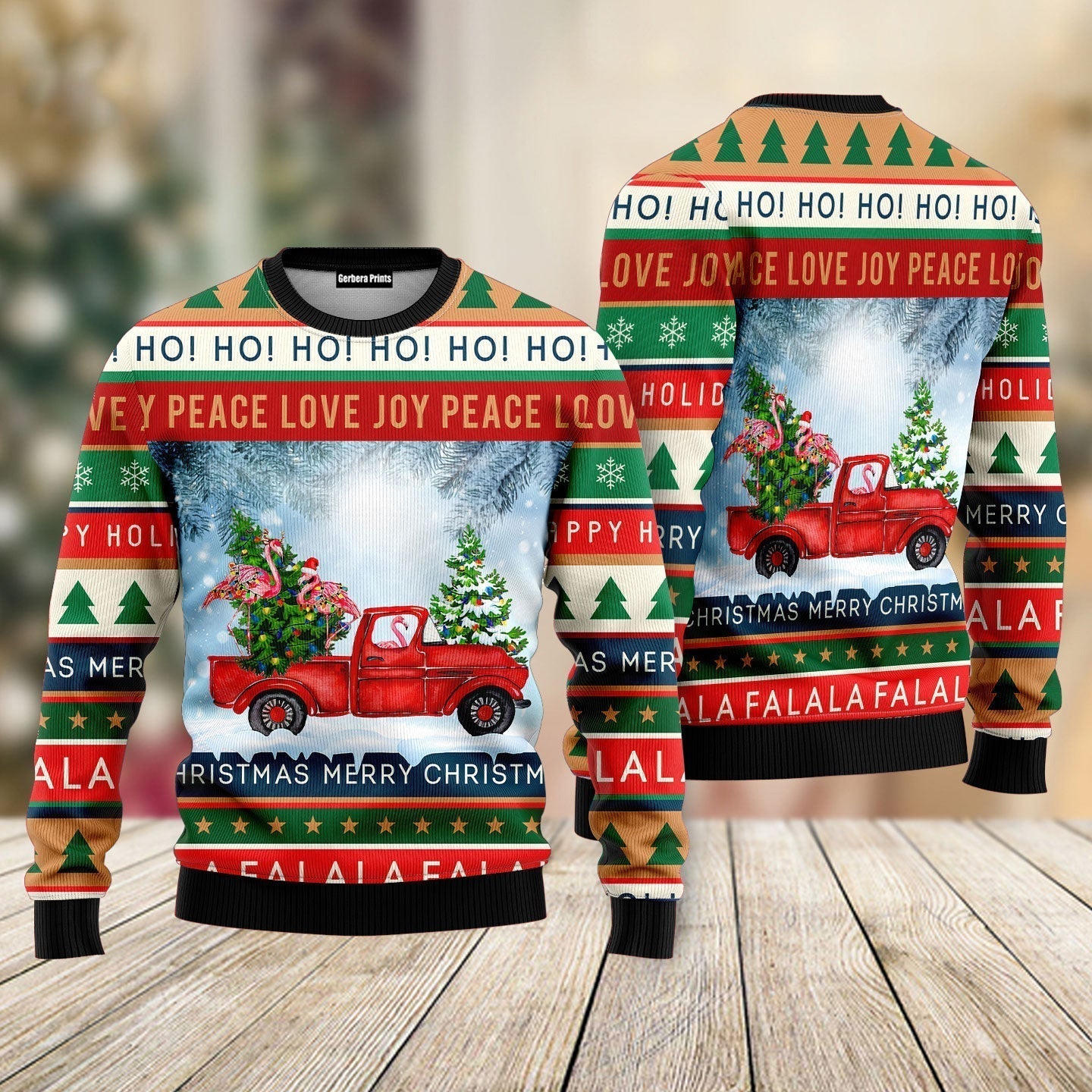 Funny Flamingo With Red Truck Christmas Holiday Ugly Christmas Sweater - WeCustomit