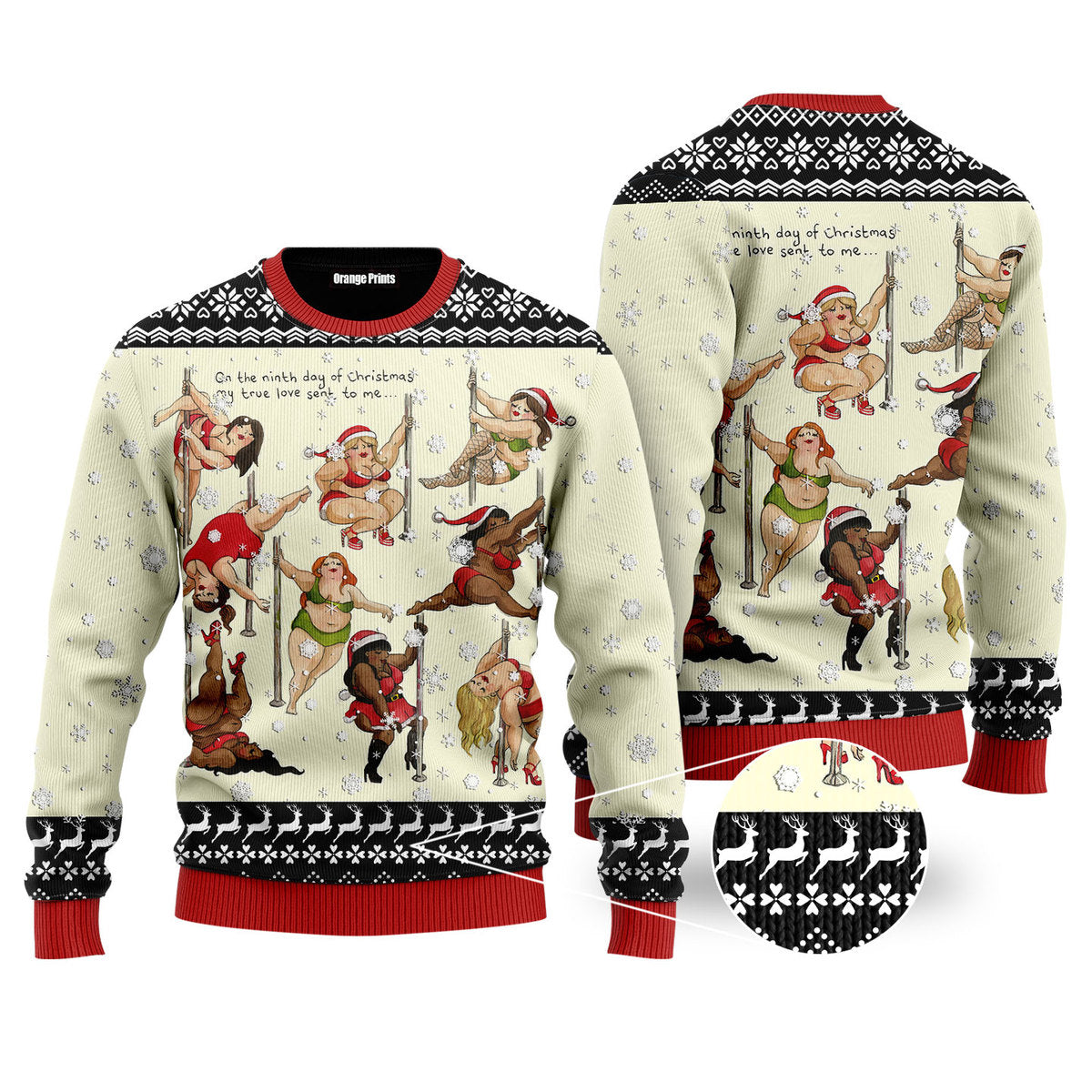 Nine Ladies Dancing Sexy Christmas Funny Ugly Christmas Sweater - WeCustomit