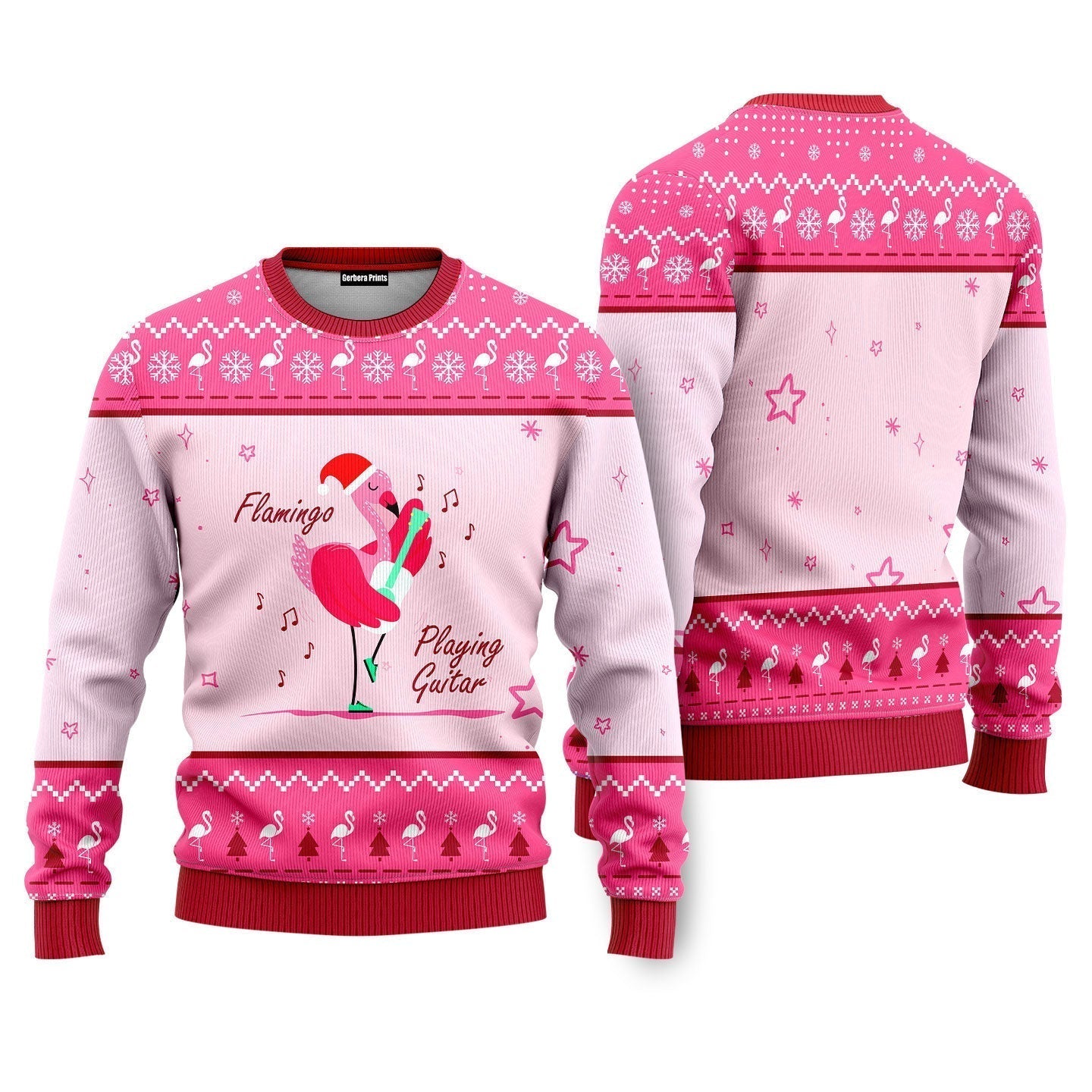Funny Flamingo Playing Guitar Ugly Christmas Sweater - WeCustomit
