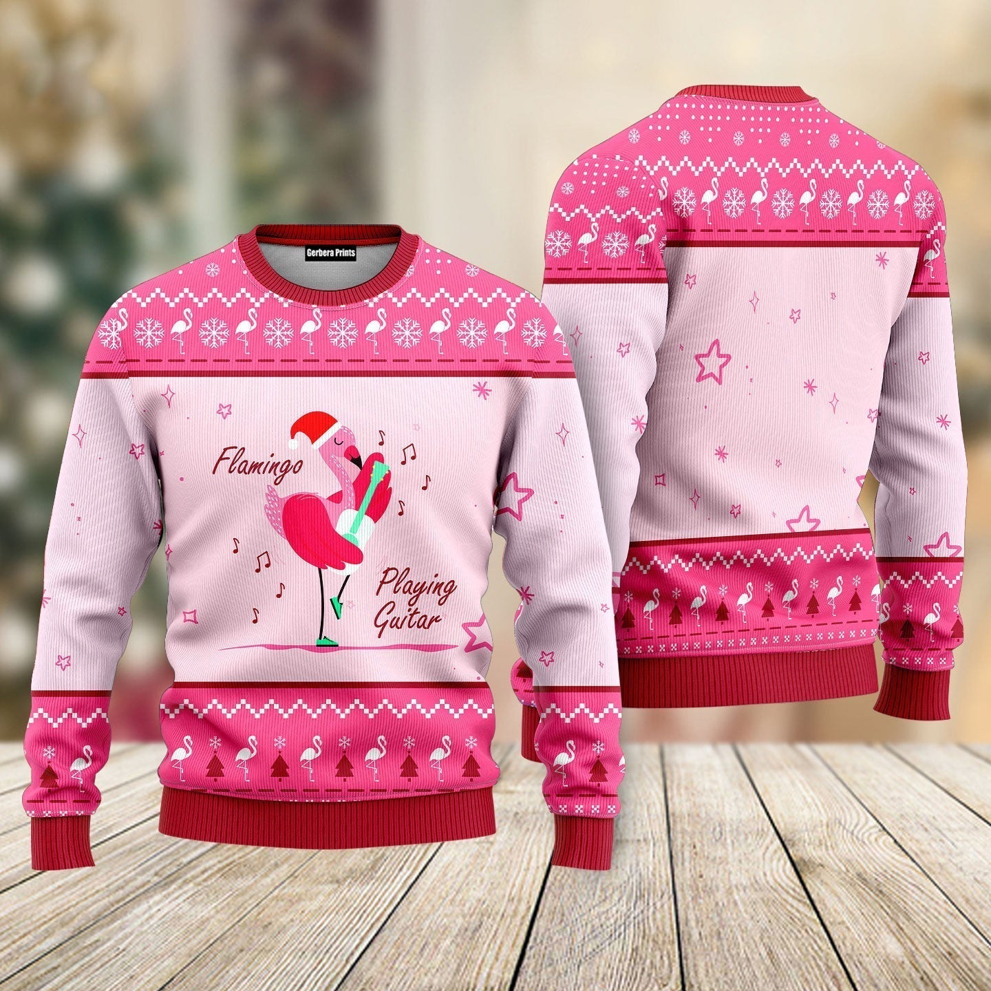 Funny Flamingo Playing Guitar Ugly Christmas Sweater - WeCustomit