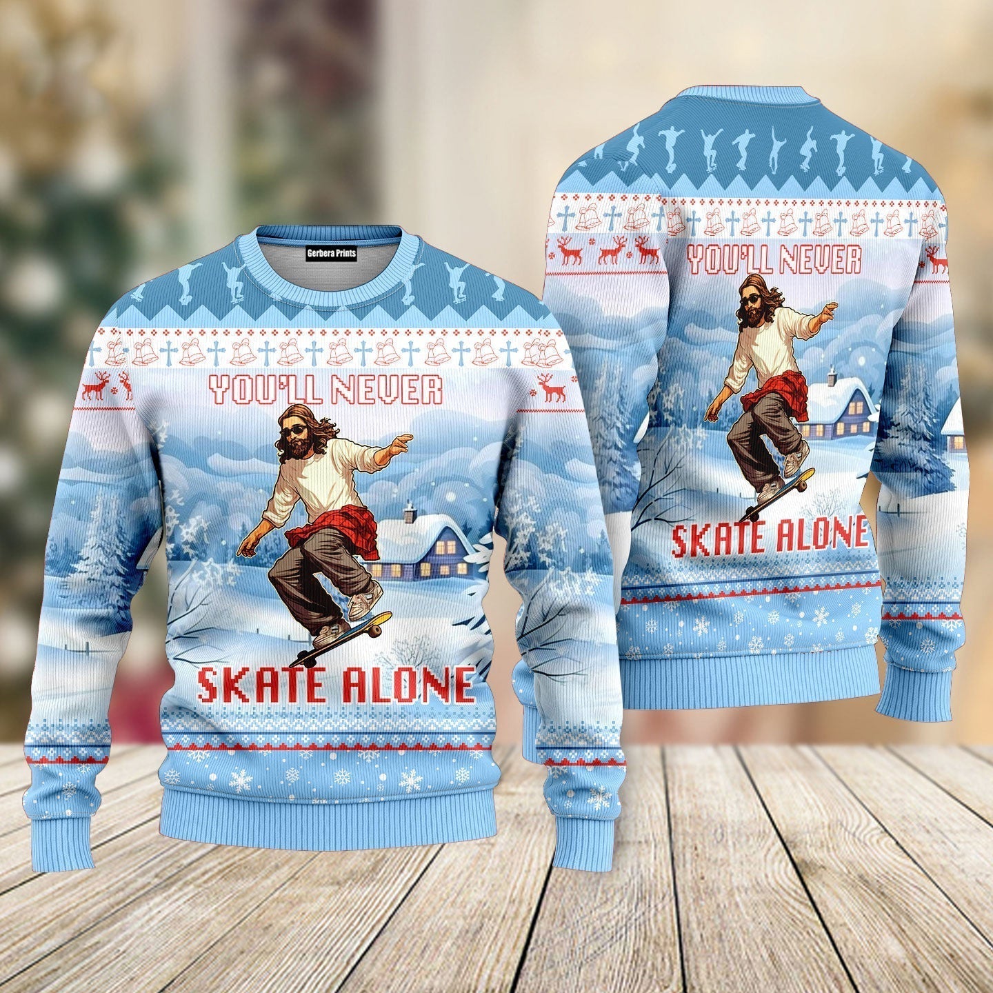You'll Never Skate Alone Christian Skateboarding Ugly Christmas Sweaters - WeCustomit