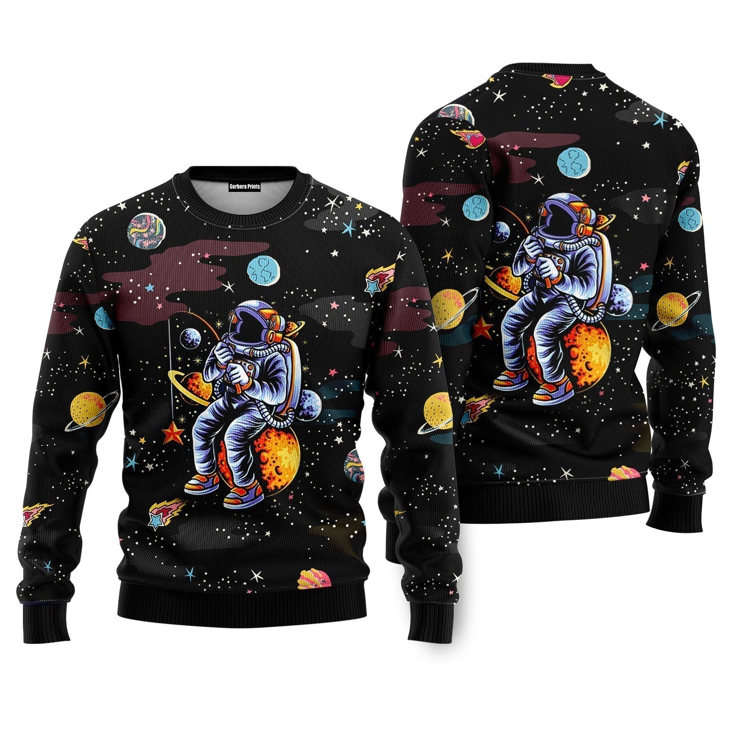 Funny Astronaut Fishing In Space Ugly Christmas Sweater - WeCustomit