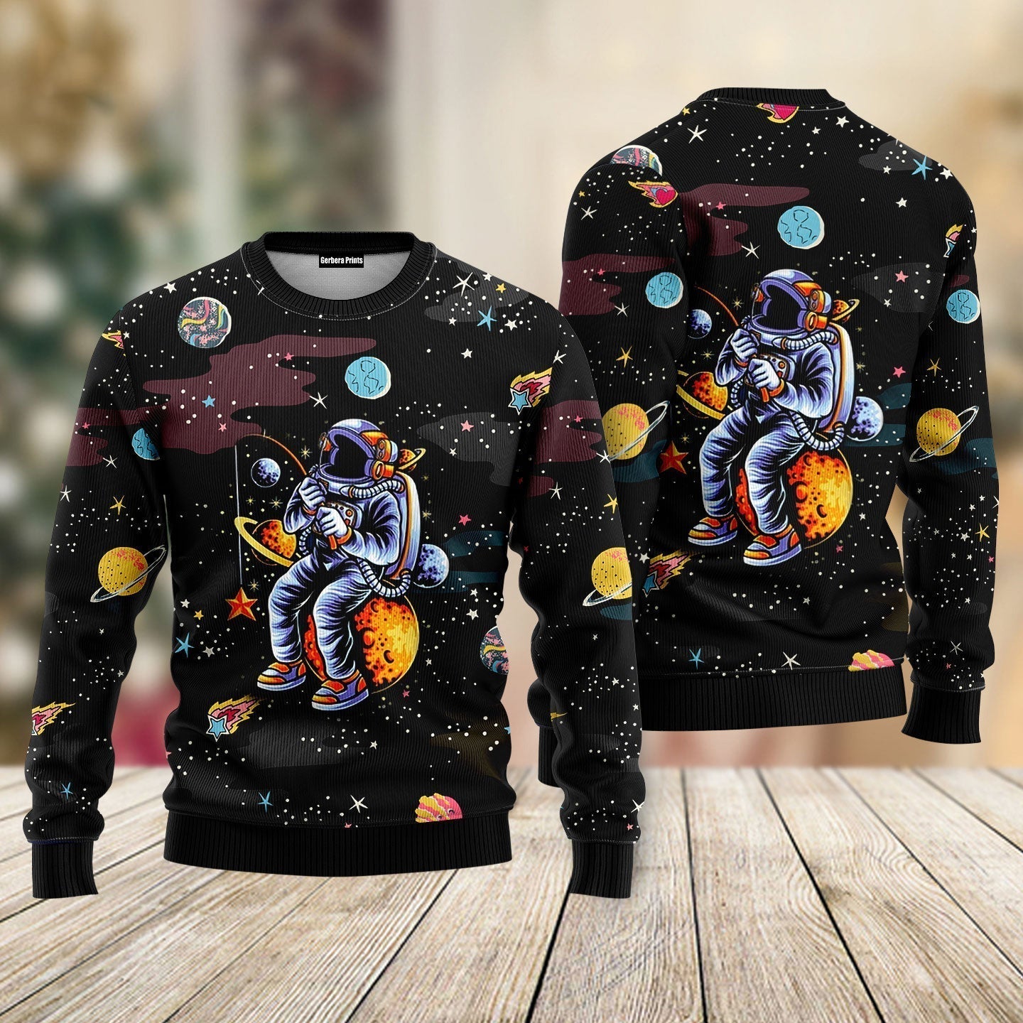 Funny Astronaut Fishing In Space Ugly Christmas Sweater - WeCustomit