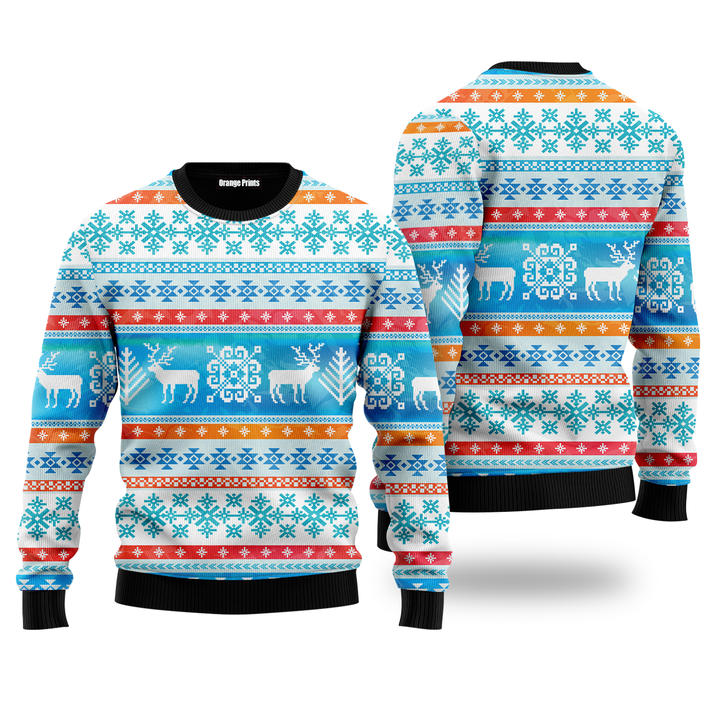 Santa's Reindeer Blue Pattern Ugly Christmas Sweater - WeCustomit