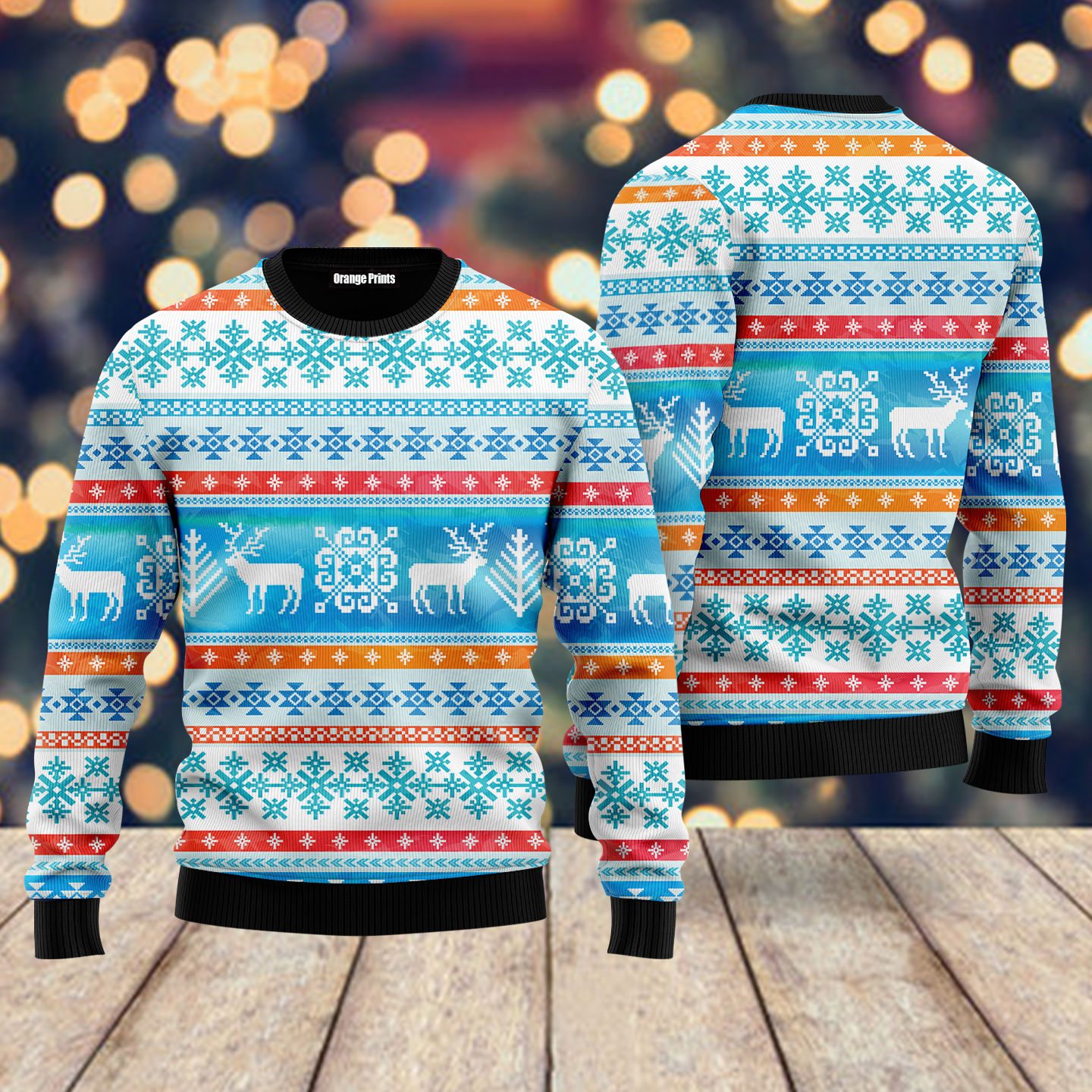 Santa's Reindeer Blue Pattern Ugly Christmas Sweater - WeCustomit